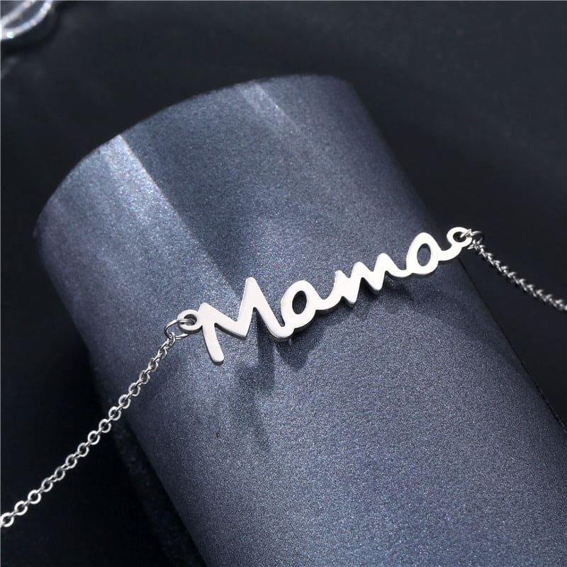 Collier Pendentif Mama Script - Acier Inoxydable