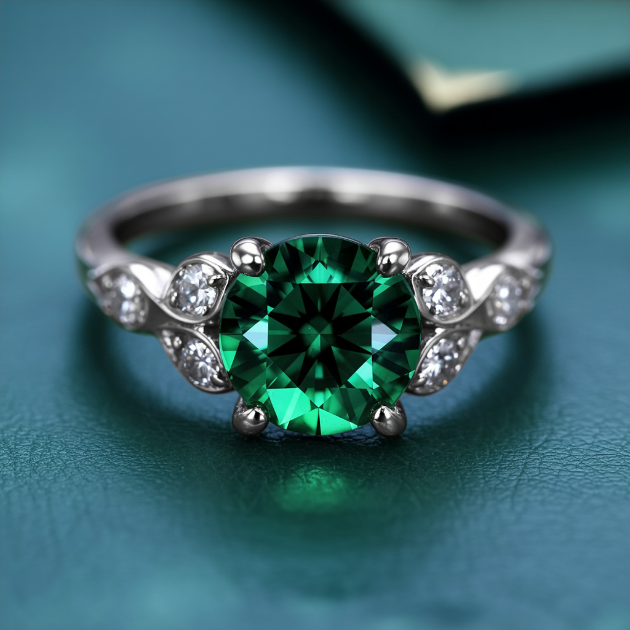 The Katalina 1.5CT Round Cut Green Moissanite Ring