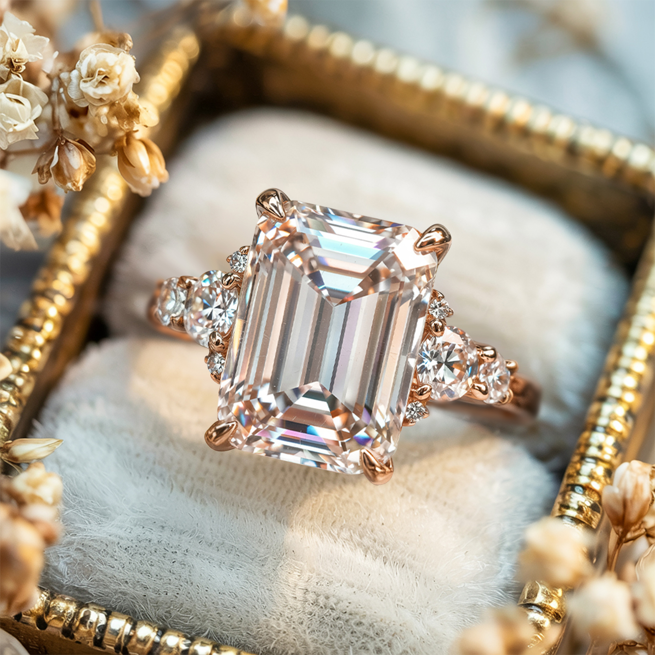 The Bella Jewel 4CT Emerald Cut Moissanite Ring