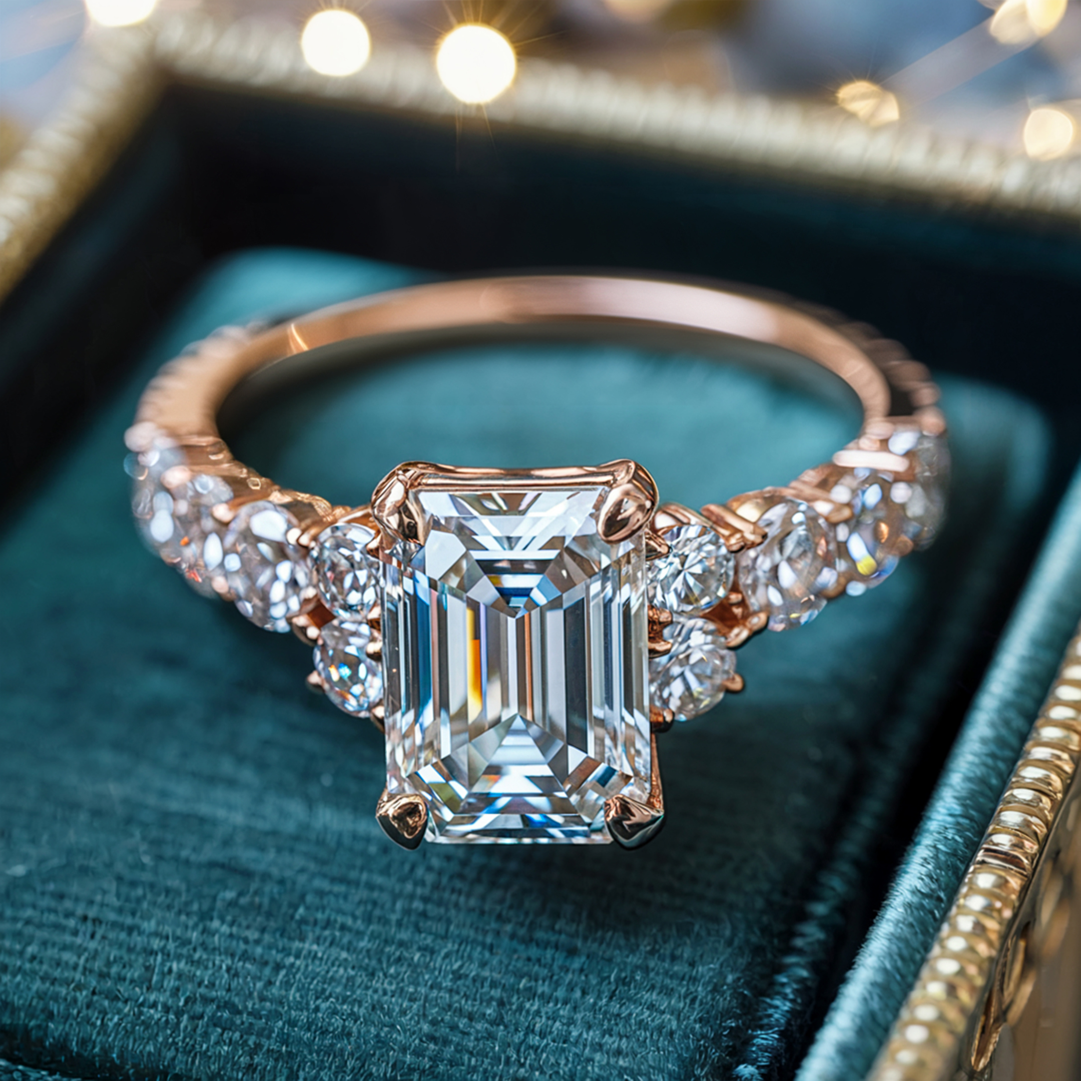The Adelina Rae 3CT Emerald Cut Moissanite Ring