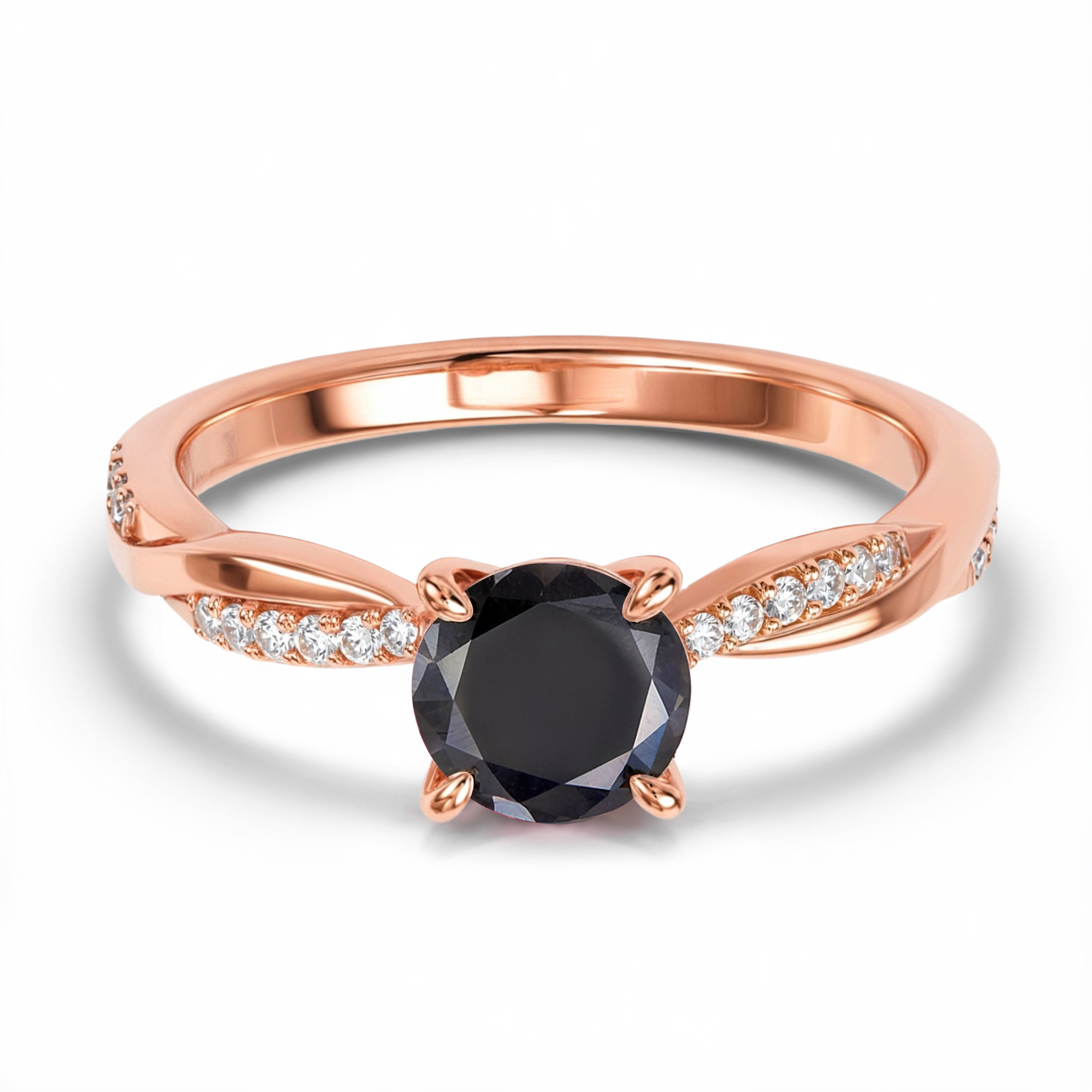 Twisted Band 1CT Round Cut Black Moissanite Ring