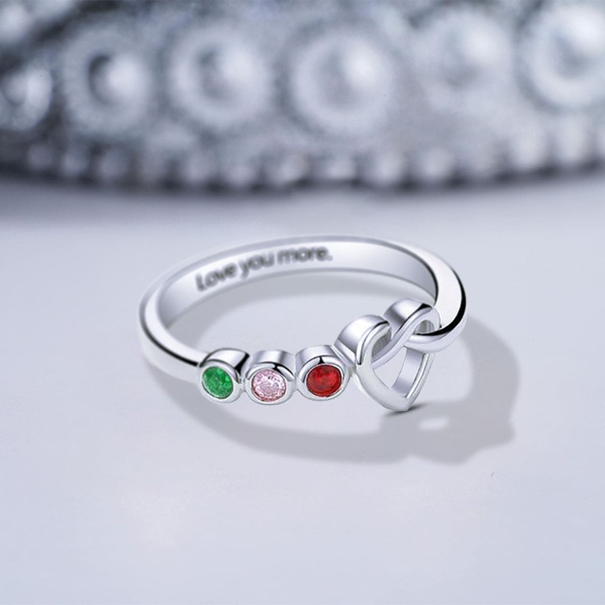 Bague Personnalisée "Je t'aime plus" Pierres de Naissance Familiales - Argent Sterling S925