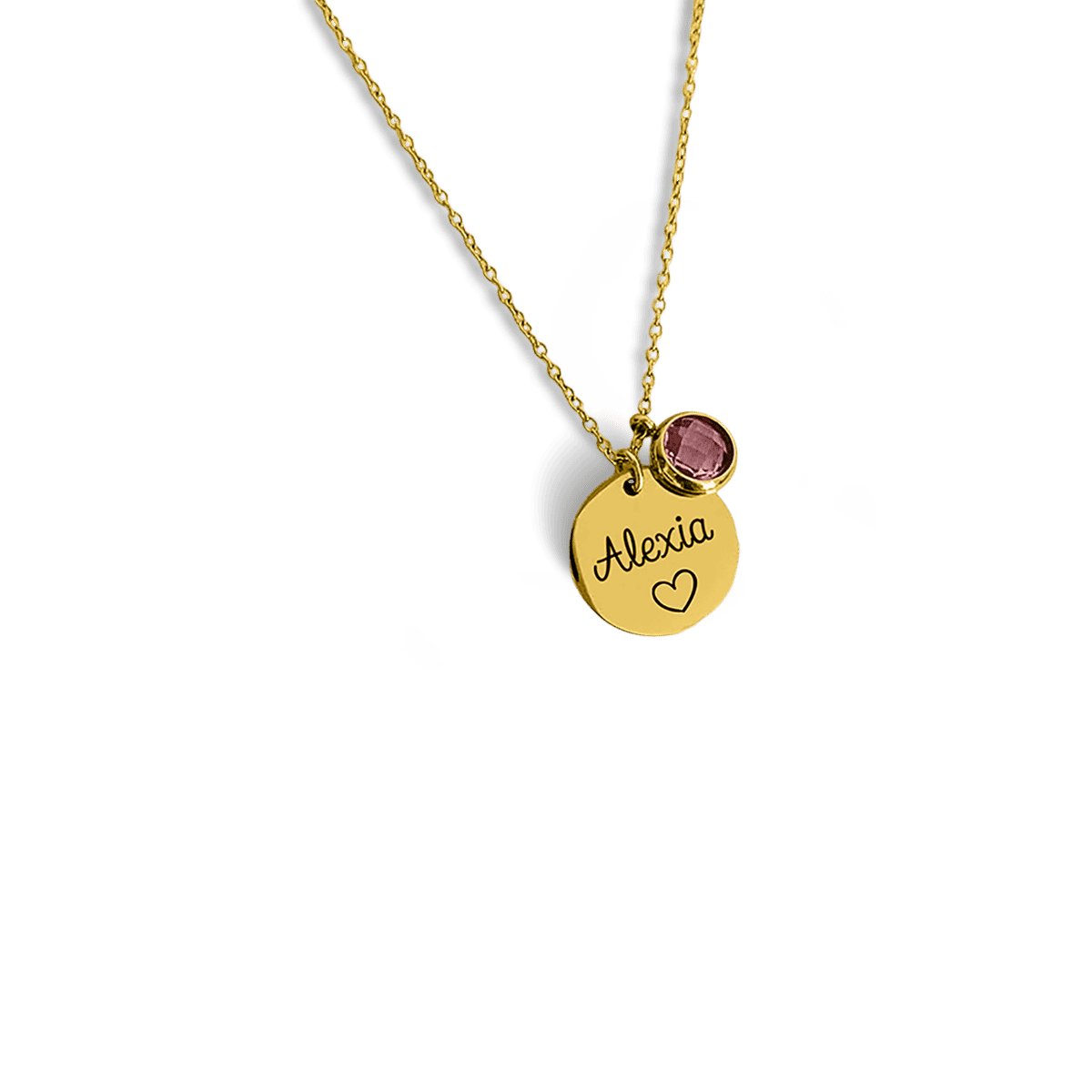 Personalized Name Engraved Disc Birthstone Pendant Necklace - Stainless Steel