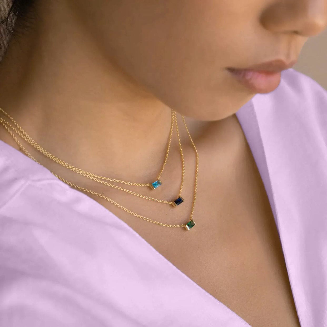 Collier personnalisé avec pierre de naissance taille baguette - Acier inoxydable