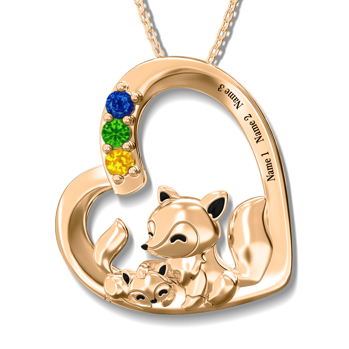 Collier Personnalisé Famille Renard Pierres de Naissance - Acier Inoxydable