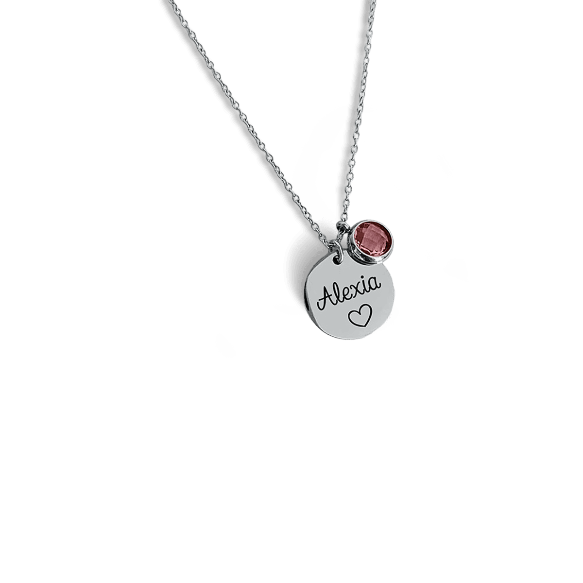 Collier Pendentif Disque Personnalisé Gravé Nom et Pierre de Naissance - Acier Inoxydable