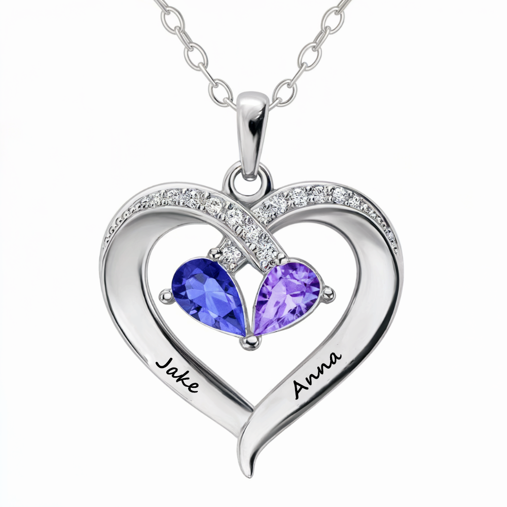 Magnifique épouse | Collier cœur personnalisé 2 pierres de naissance