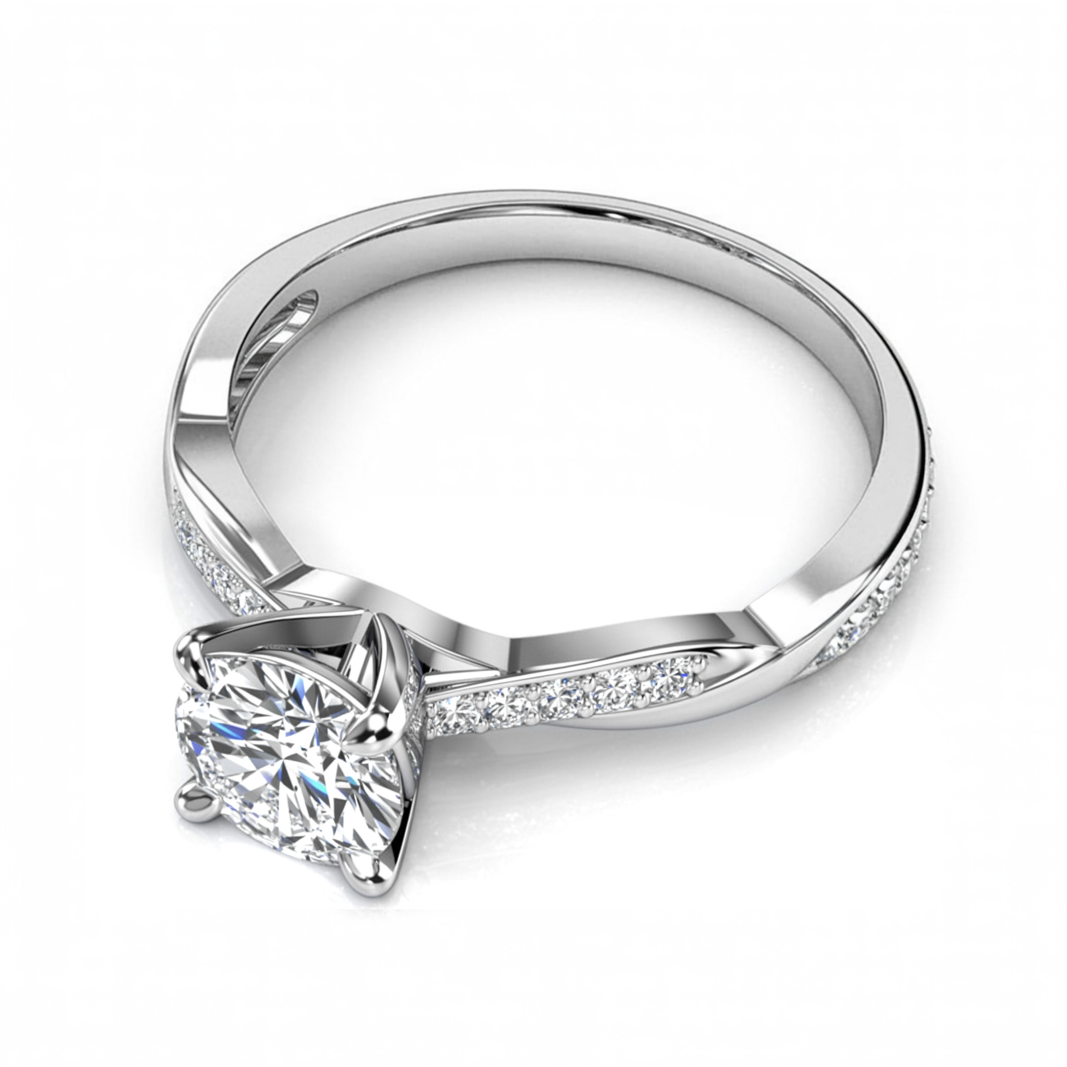 Bague Moissanite 1CT Ronde, Bande Torsadée