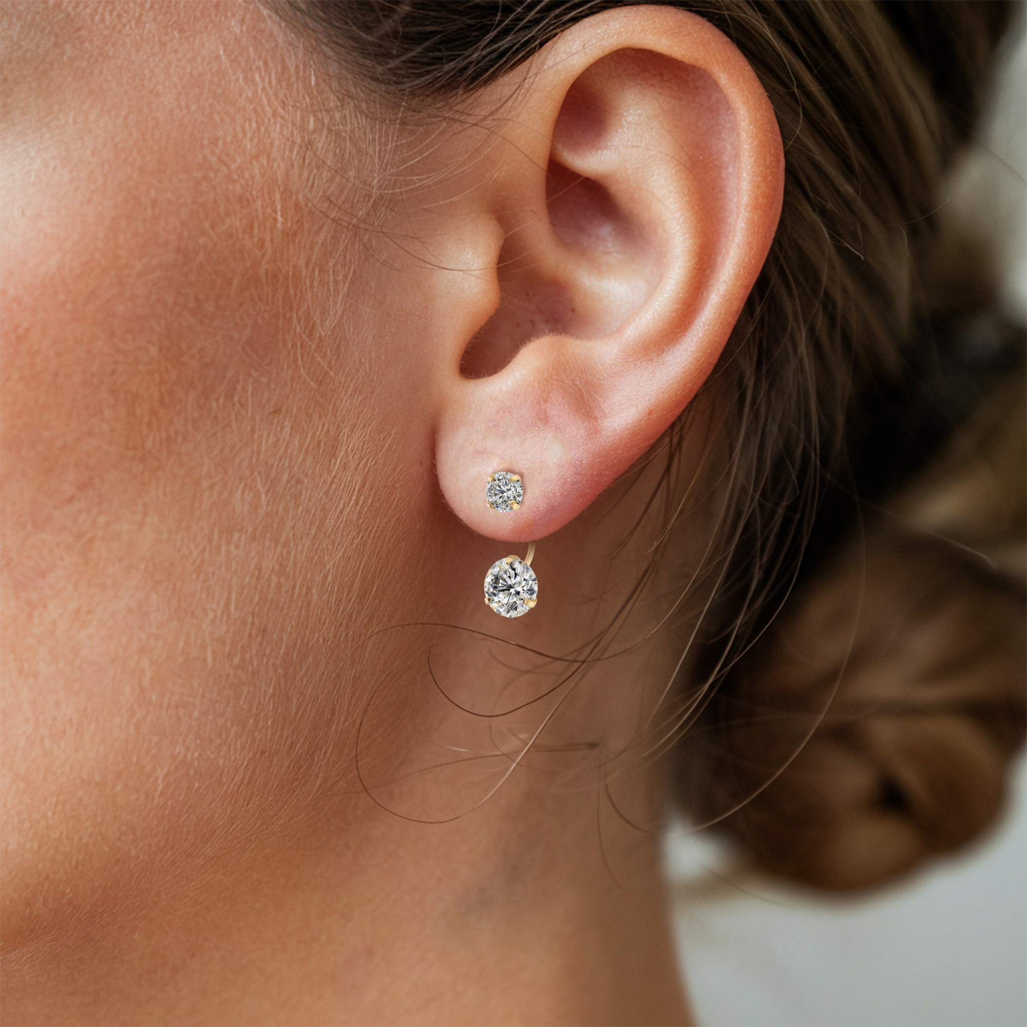 Boucles d'oreilles pendantes argentées double pierre
