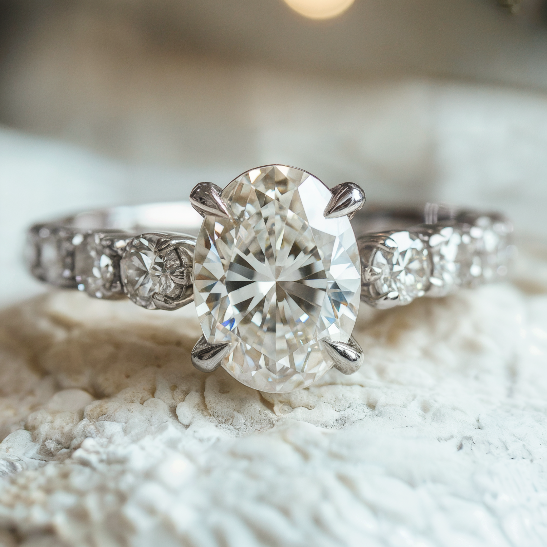 The Celestine - 18K White Gold Moissanite Ring