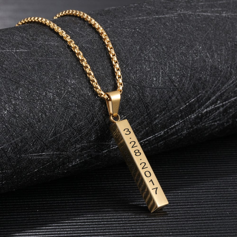 Collier Pendentif Barre 3D Gravé Personnalisé pour Hommes