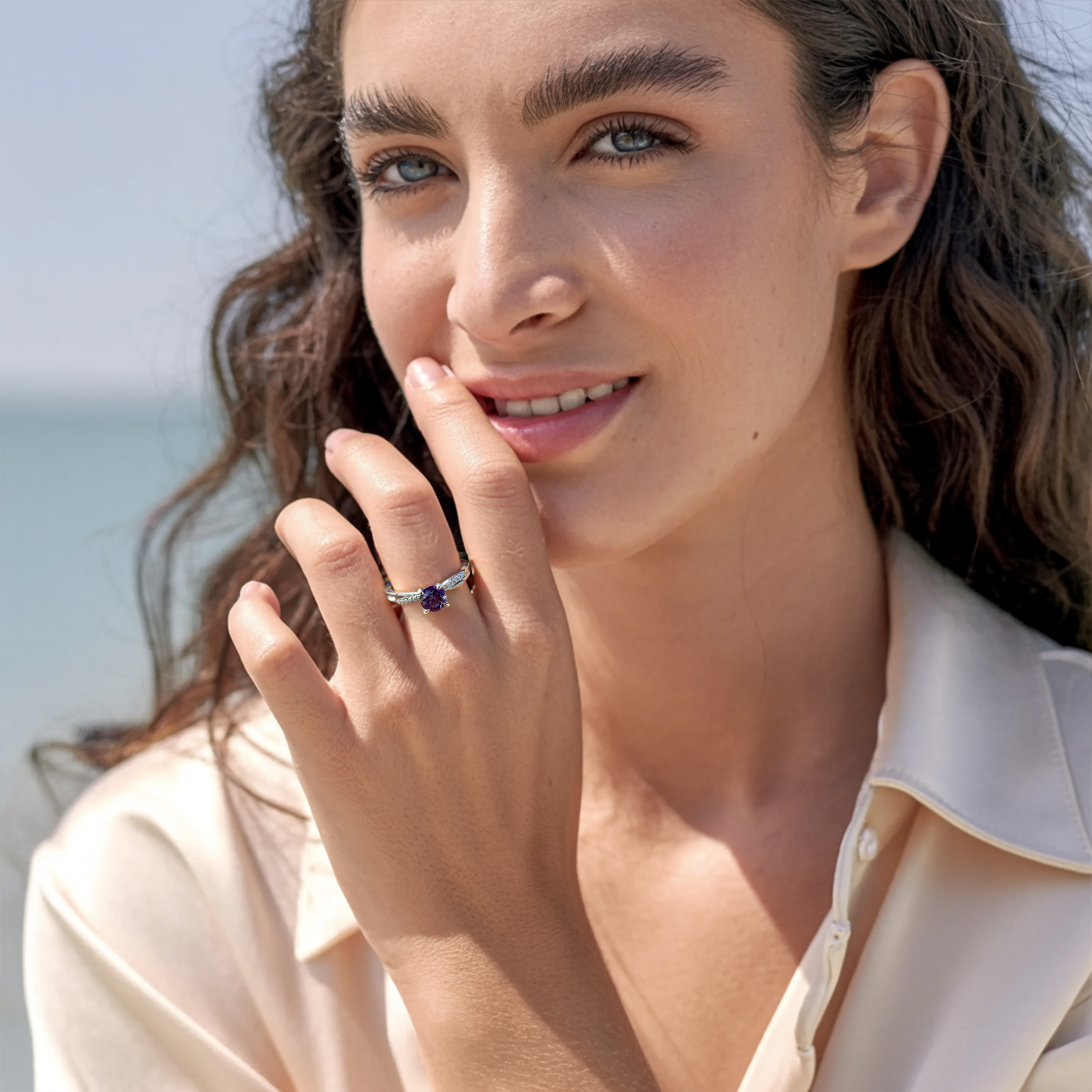 Twisted Band 1CT Round Cut Purple Moissanite Ring