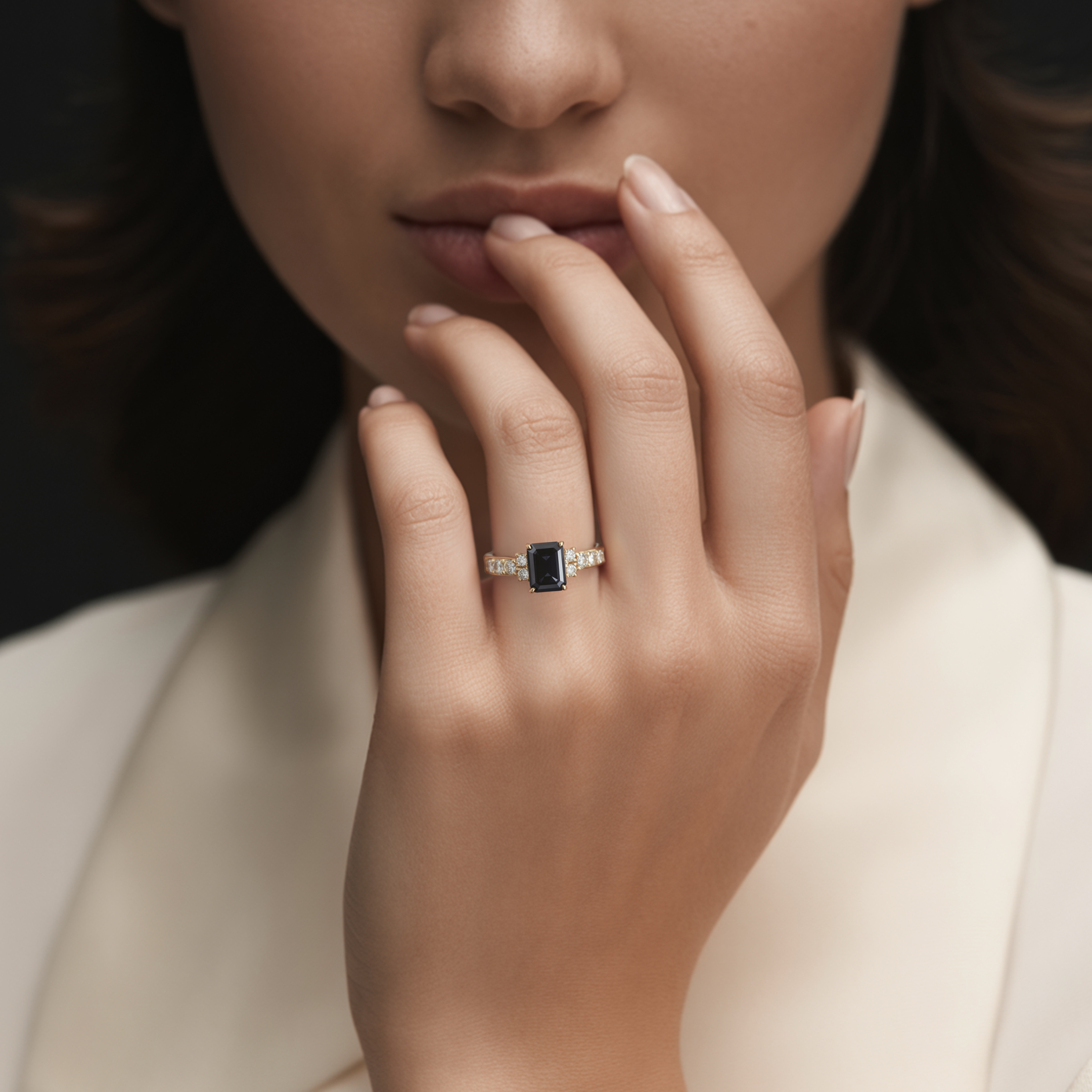 The Adelina Rae 2CT Emerald Cut Black Moissanite Ring