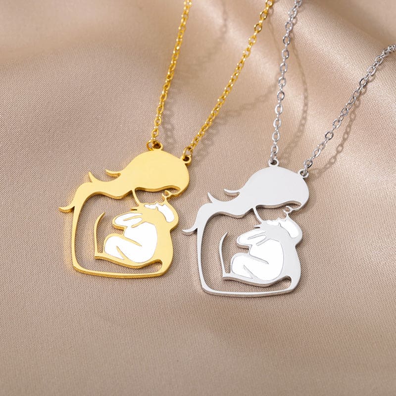 Collier Pendentif Coeur Amour Maternel - Acier Inoxydable