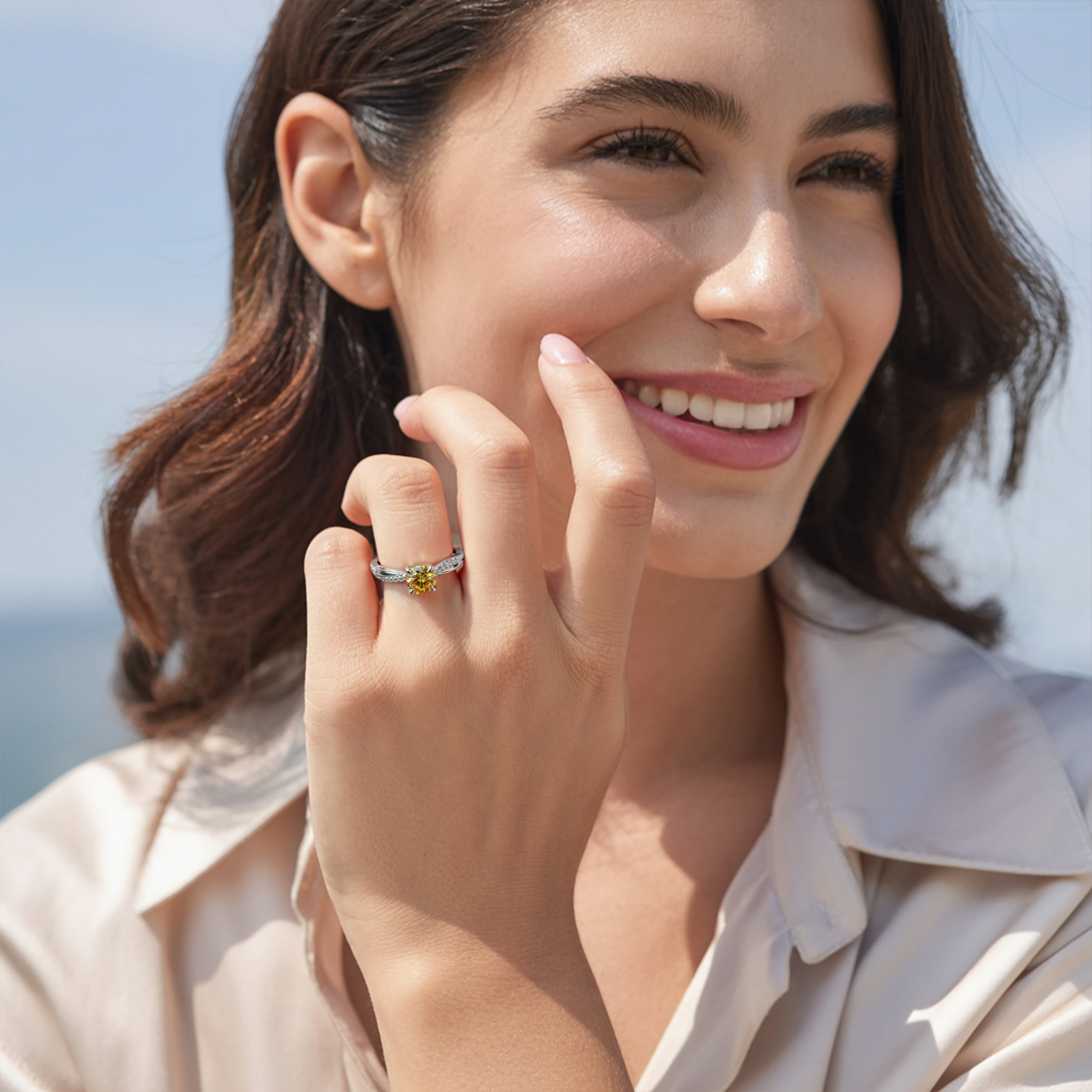 Twisted Band 1CT Round Cut Yellow Moissanite Ring