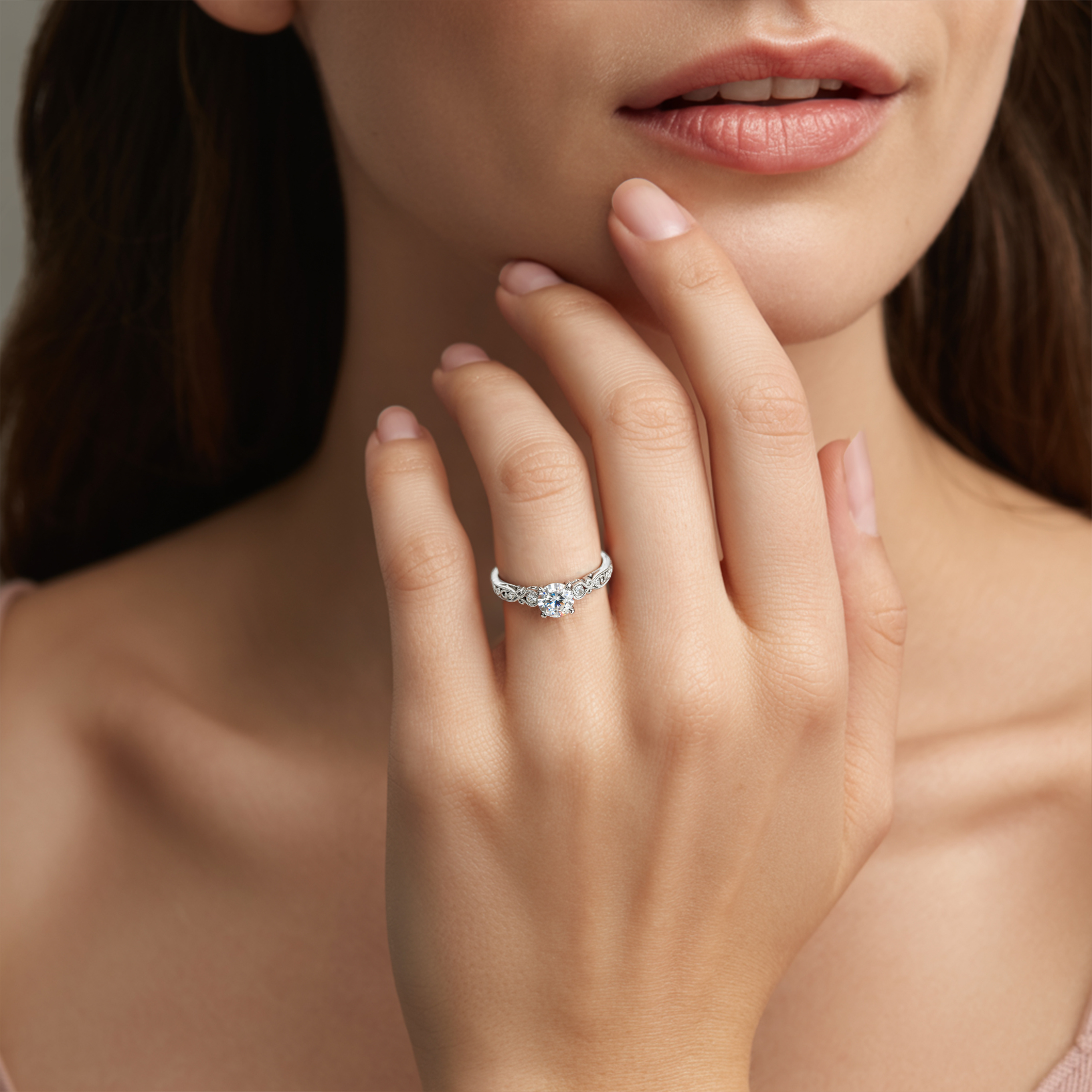 1CT Round Cut Vintage Moissanite Ring