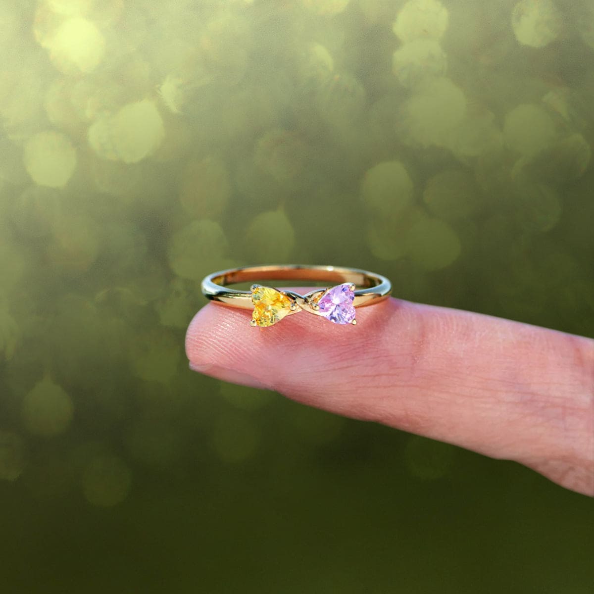 Bague Personnalisée Deux Pierres de Naissance Cœur - Argent Sterling S925