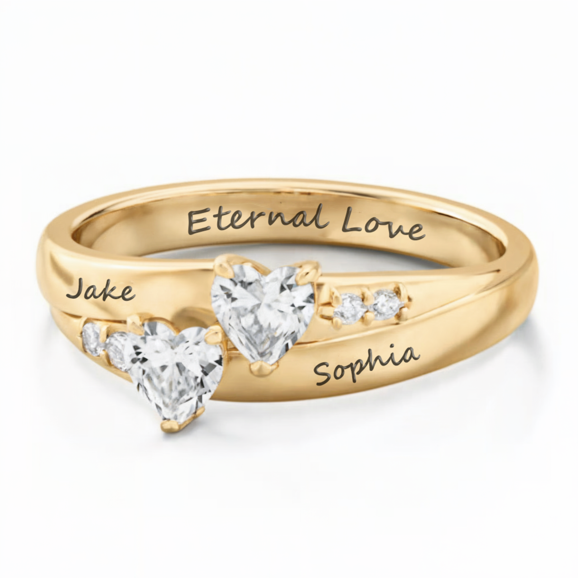 Bague de promesse double cœur en or gravé