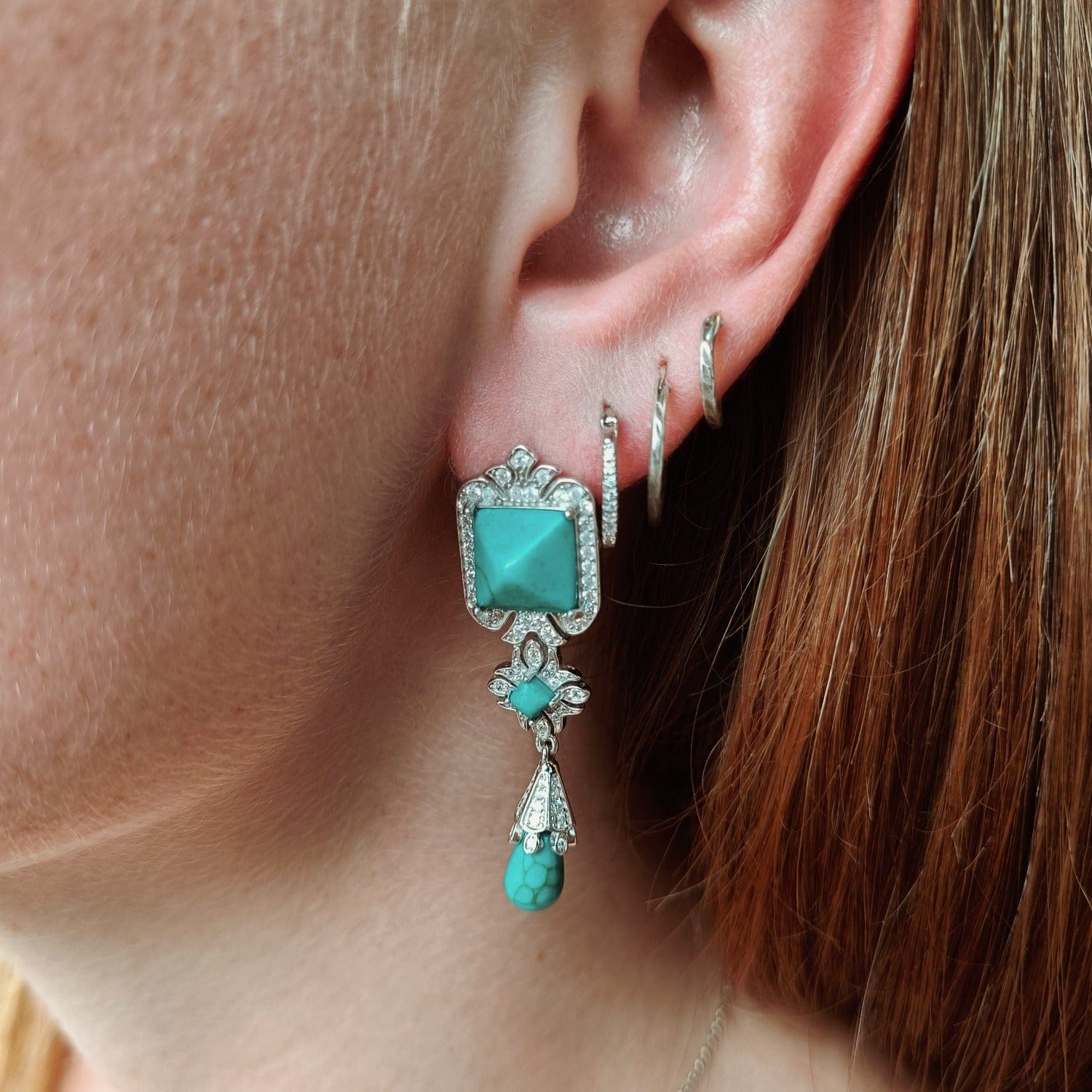 Turquoise Seabed: Boucles d'oreilles pendantes diamant éthique - Argent Sterling S925