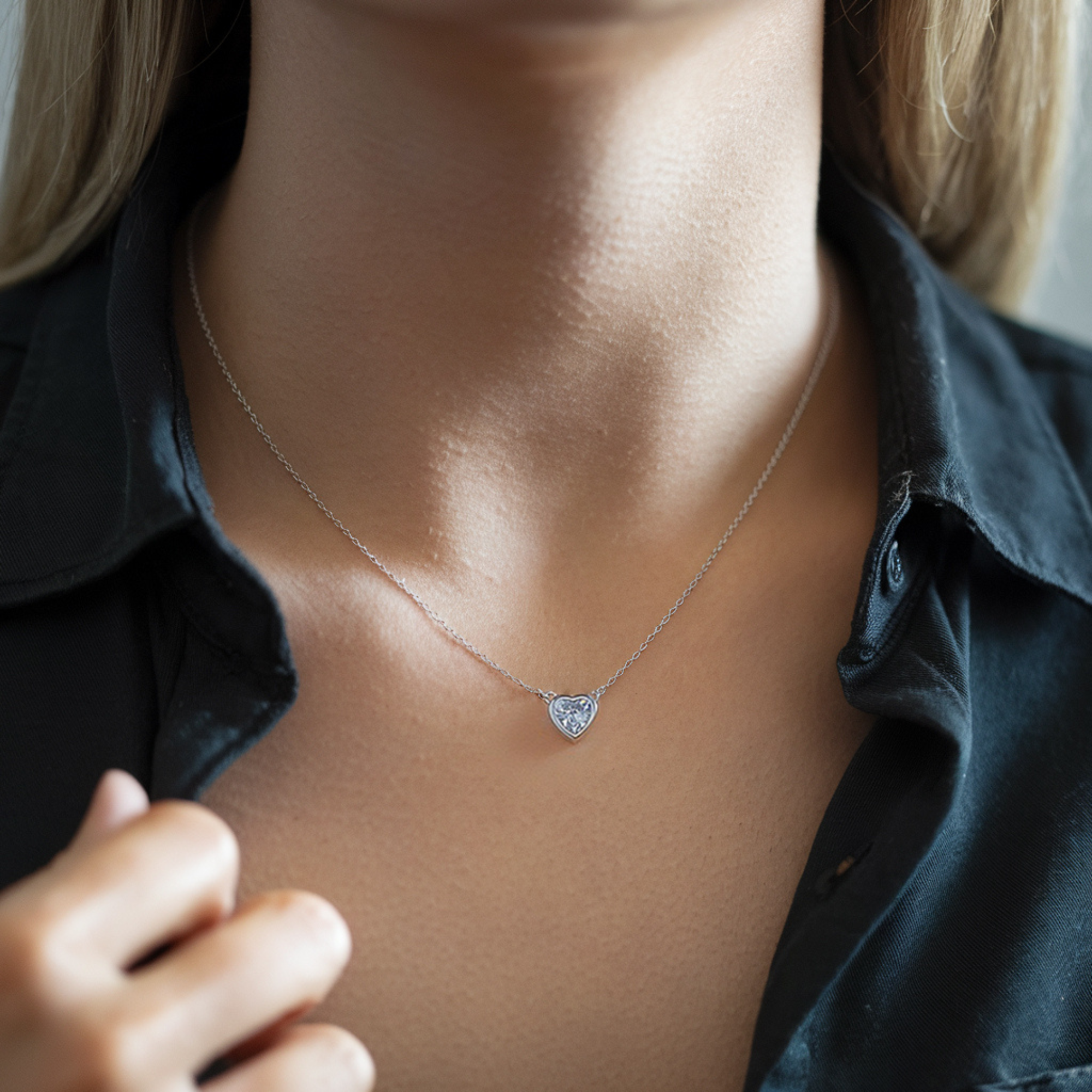 Collier Cœur Diamant Lunette Rose