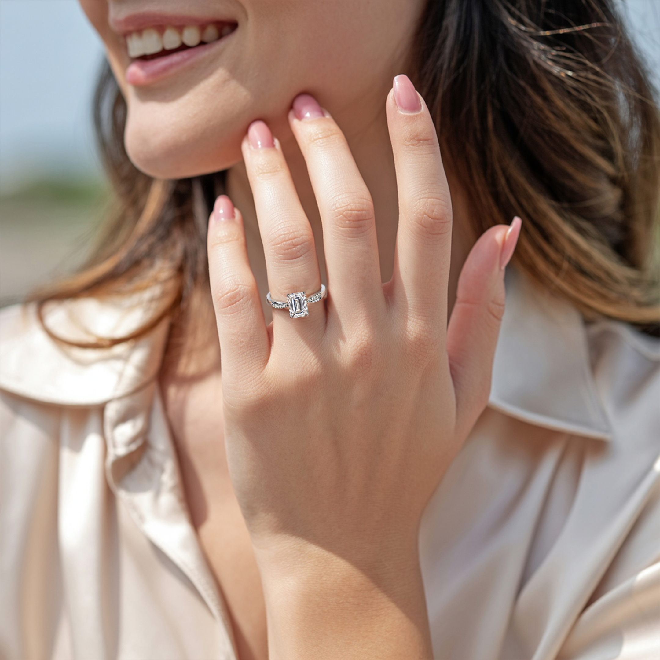 Twisted Band 1CT Emerald Cut Moissanite Ring