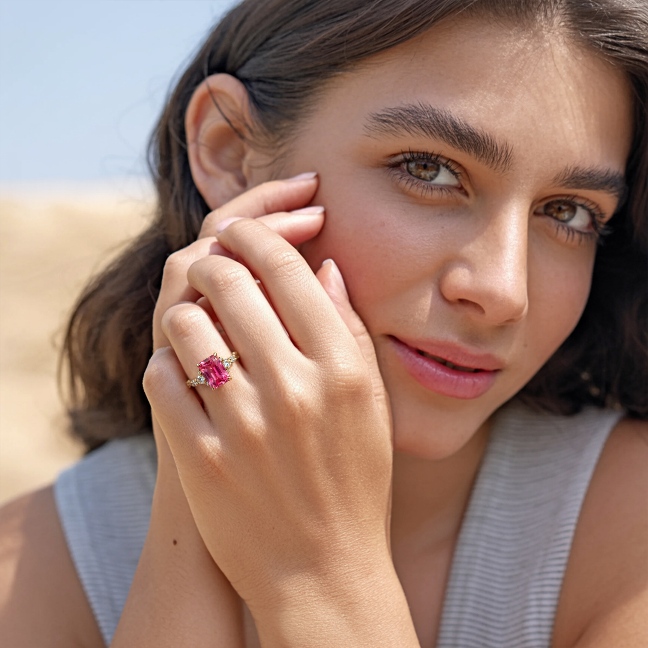 The Bella Jewel 3CT Emerald Cut Pink Moissanite Ring