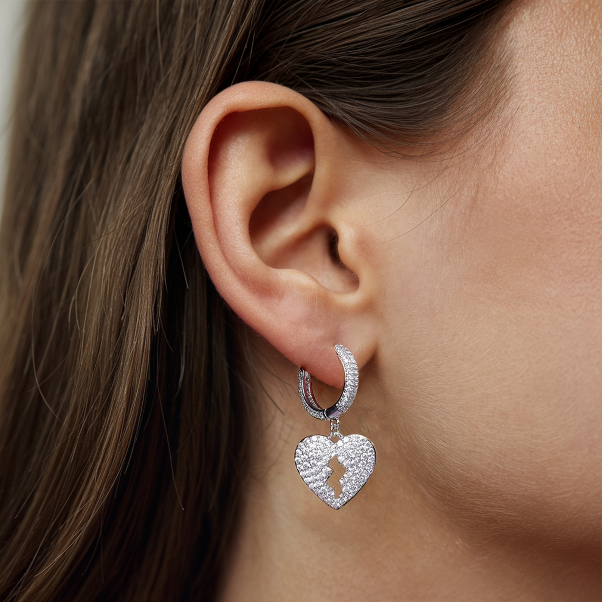 Boucles d'oreilles cœur diamant Éclair Argent