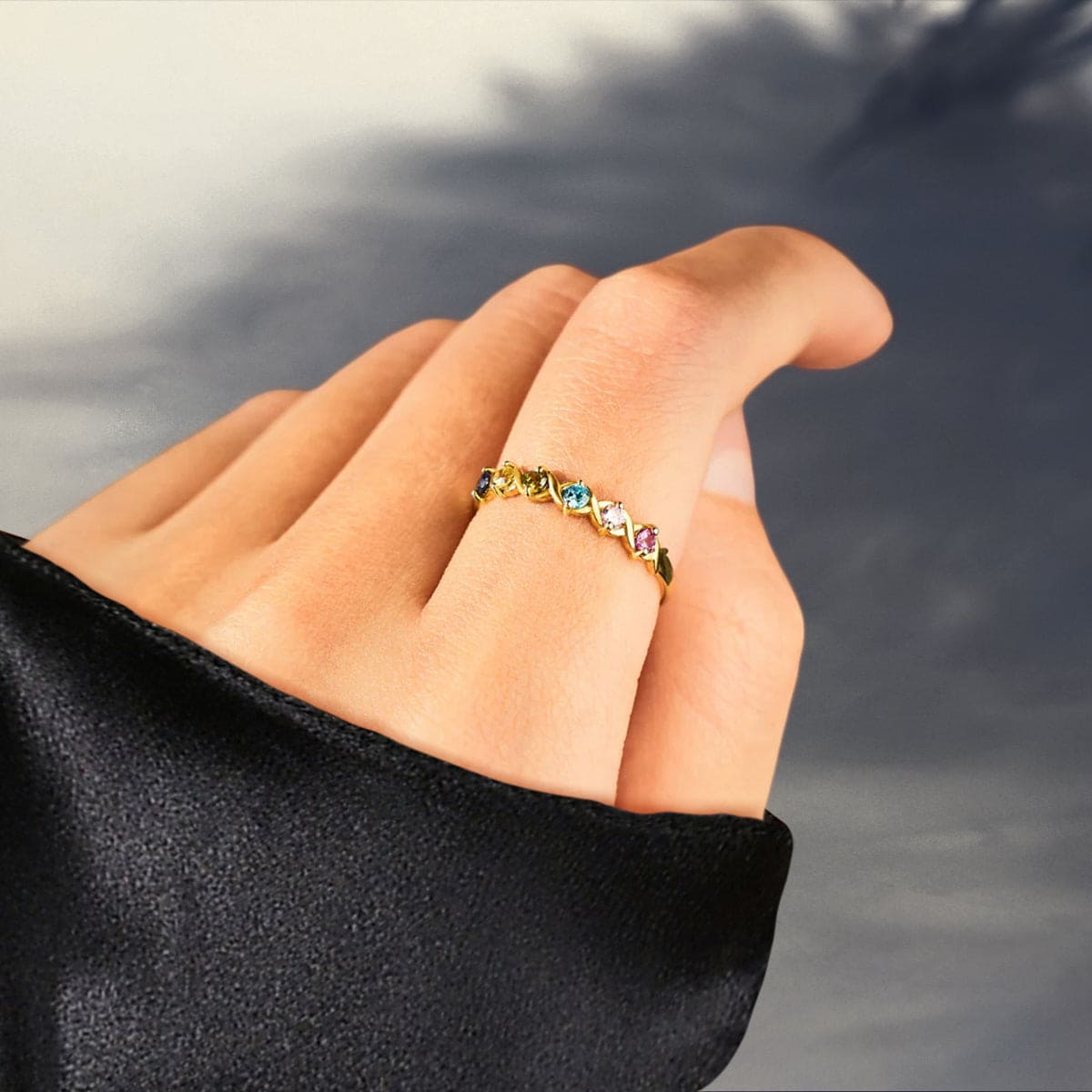 Bague Croissant Personnalisée Pierres de Naissance Familiales - Argent Sterling S925