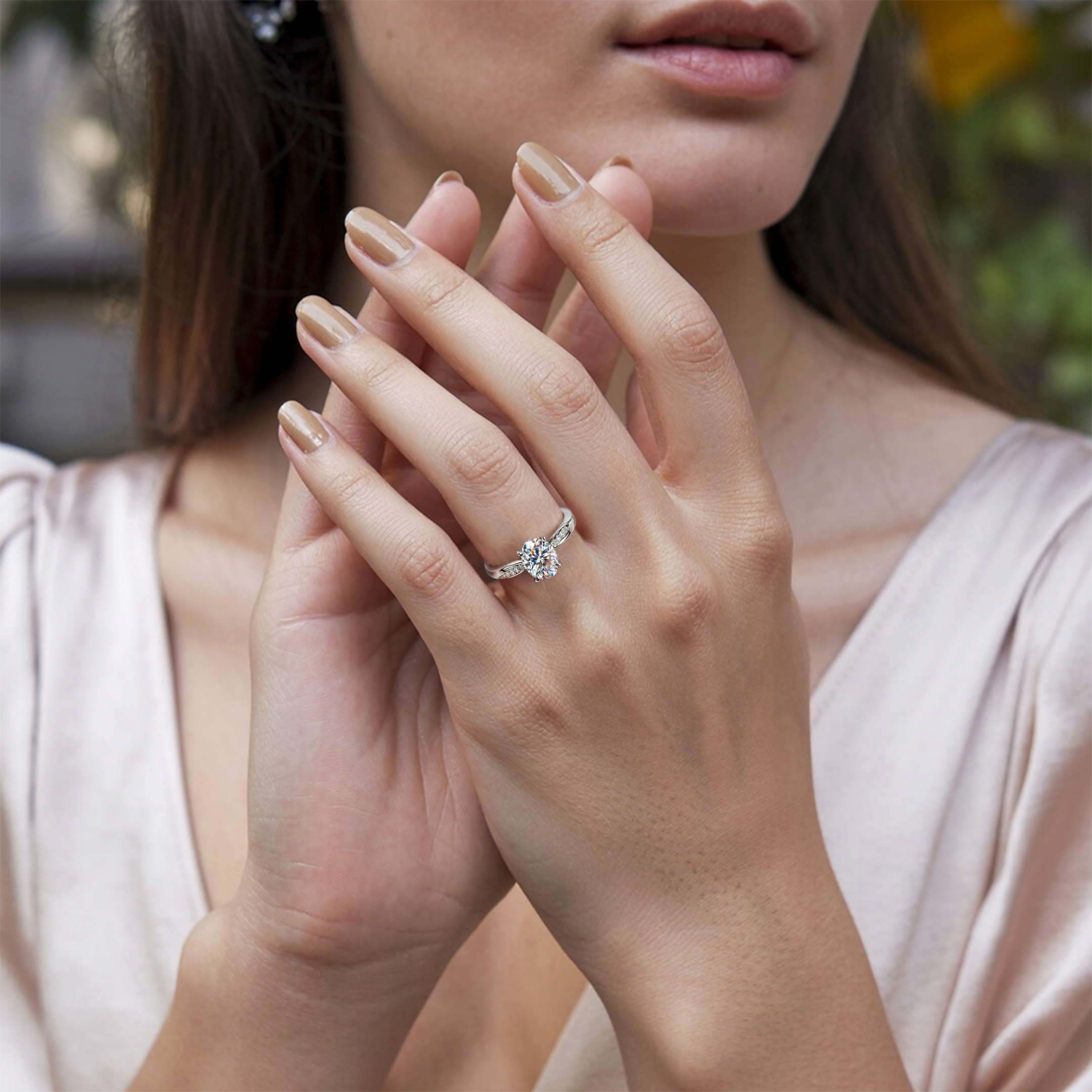 Twisted Band 1CT Oval Cut Moissanite Ring