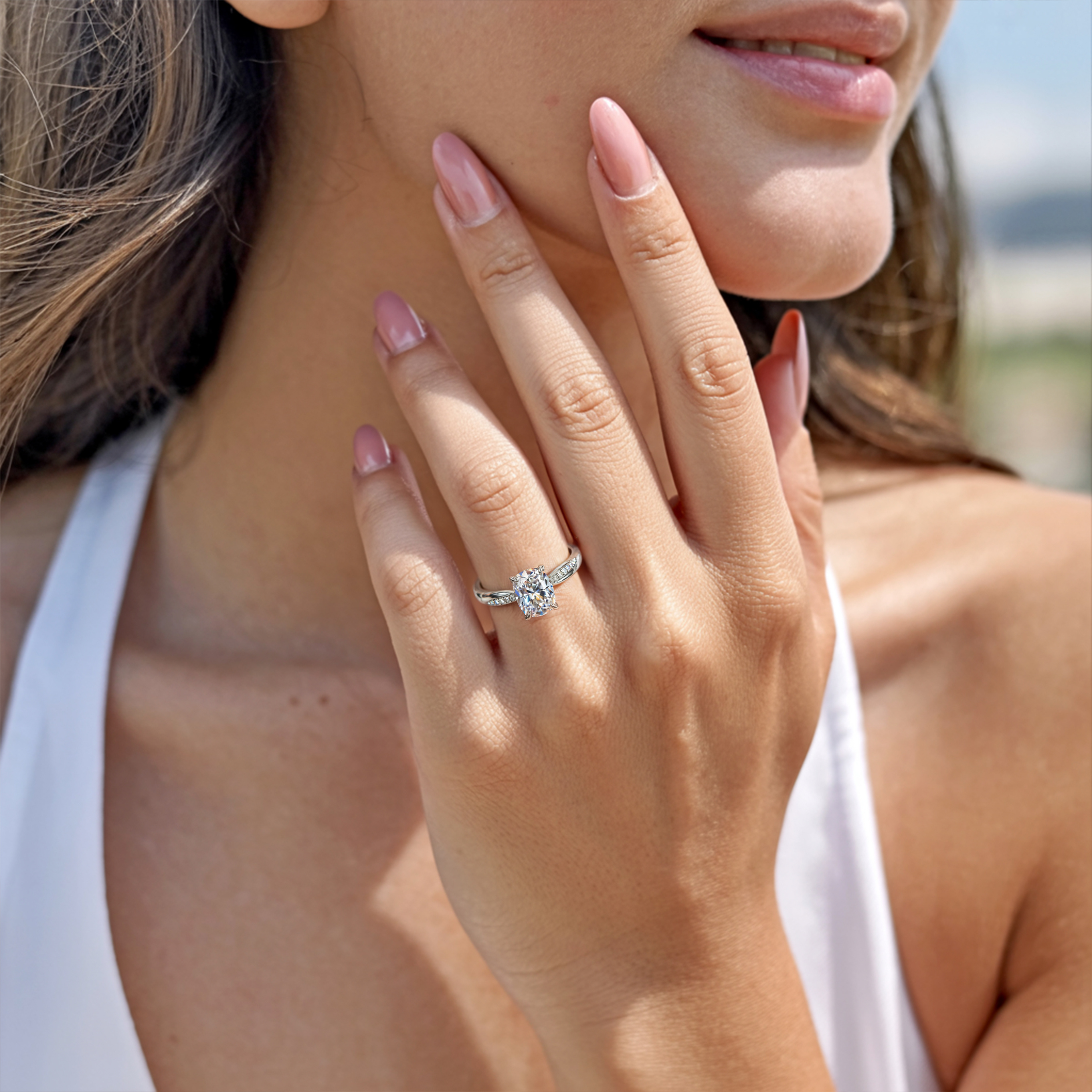 Twisted Band 1CT Cushion Cut Moissanite Ring