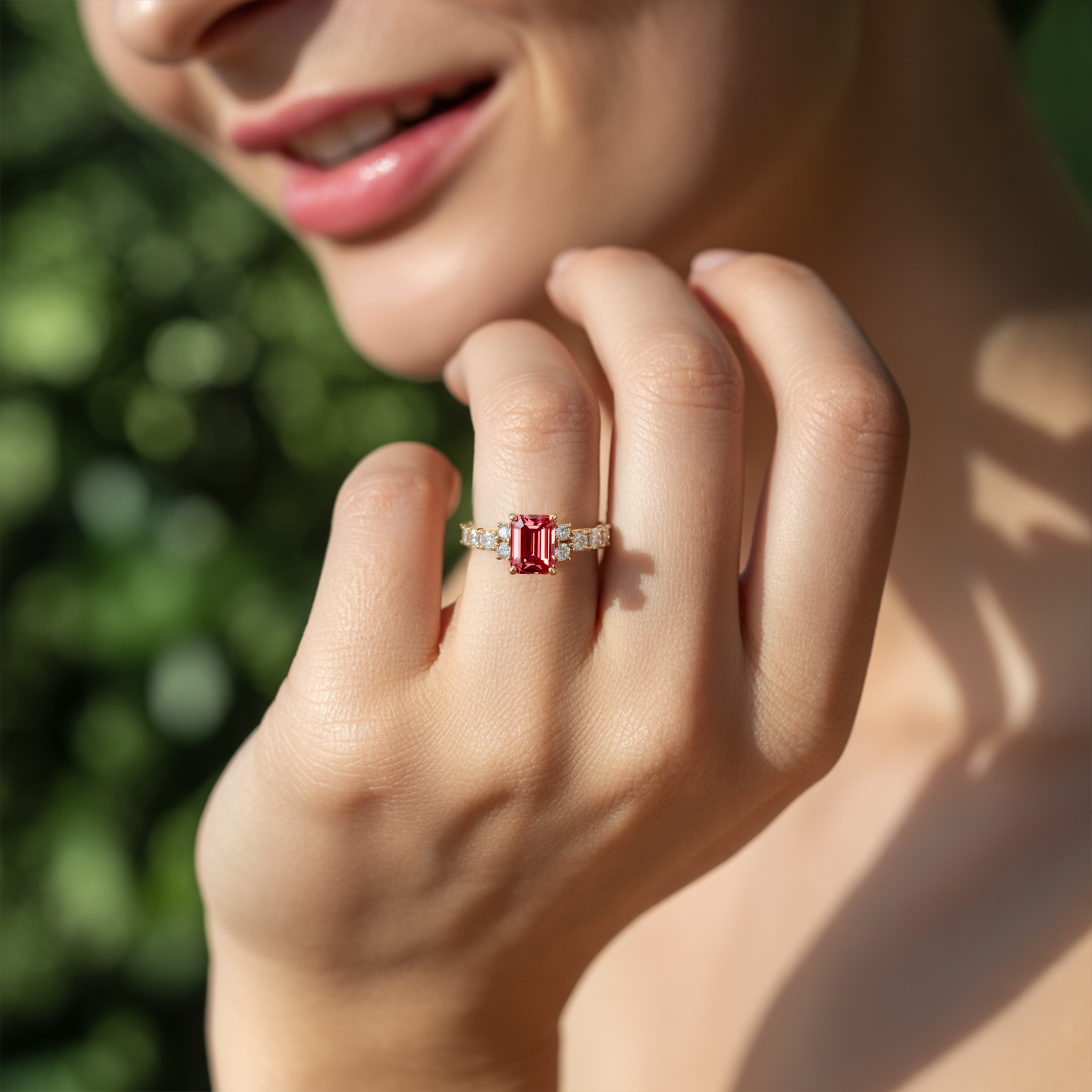 The Adelina Rae 2CT Emerald Cut Red Moissanite Ring