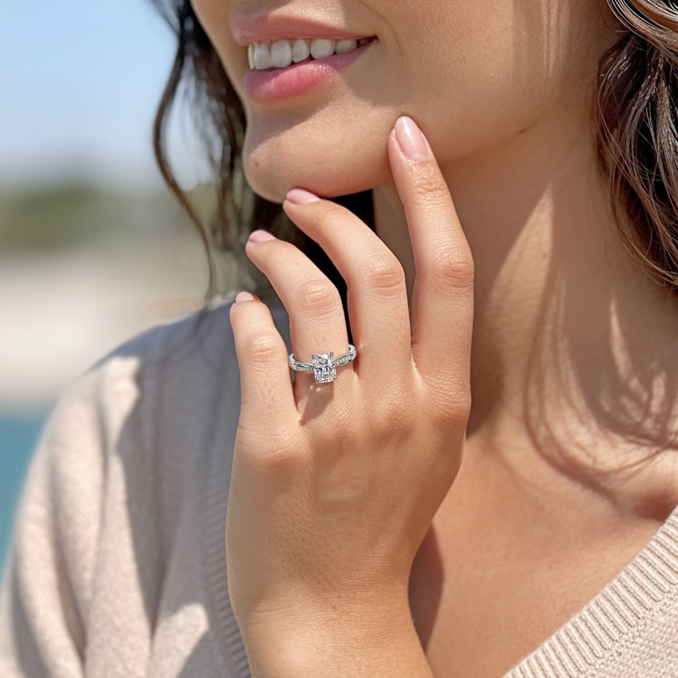 Twisted Band 1CT Radiant Cut Moissanite Ring