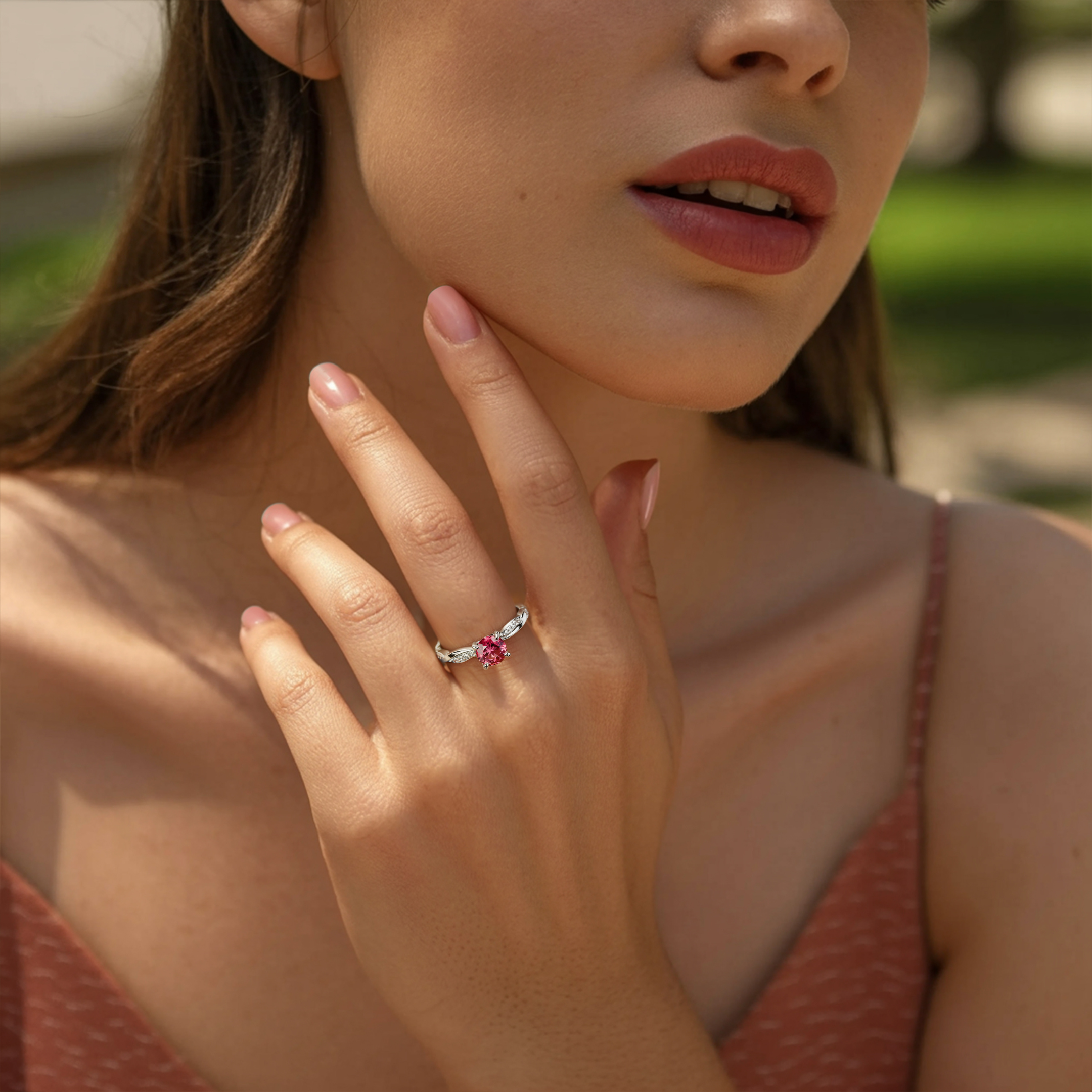 Twisted Band 1CT Round Cut Pink Moissanite Ring