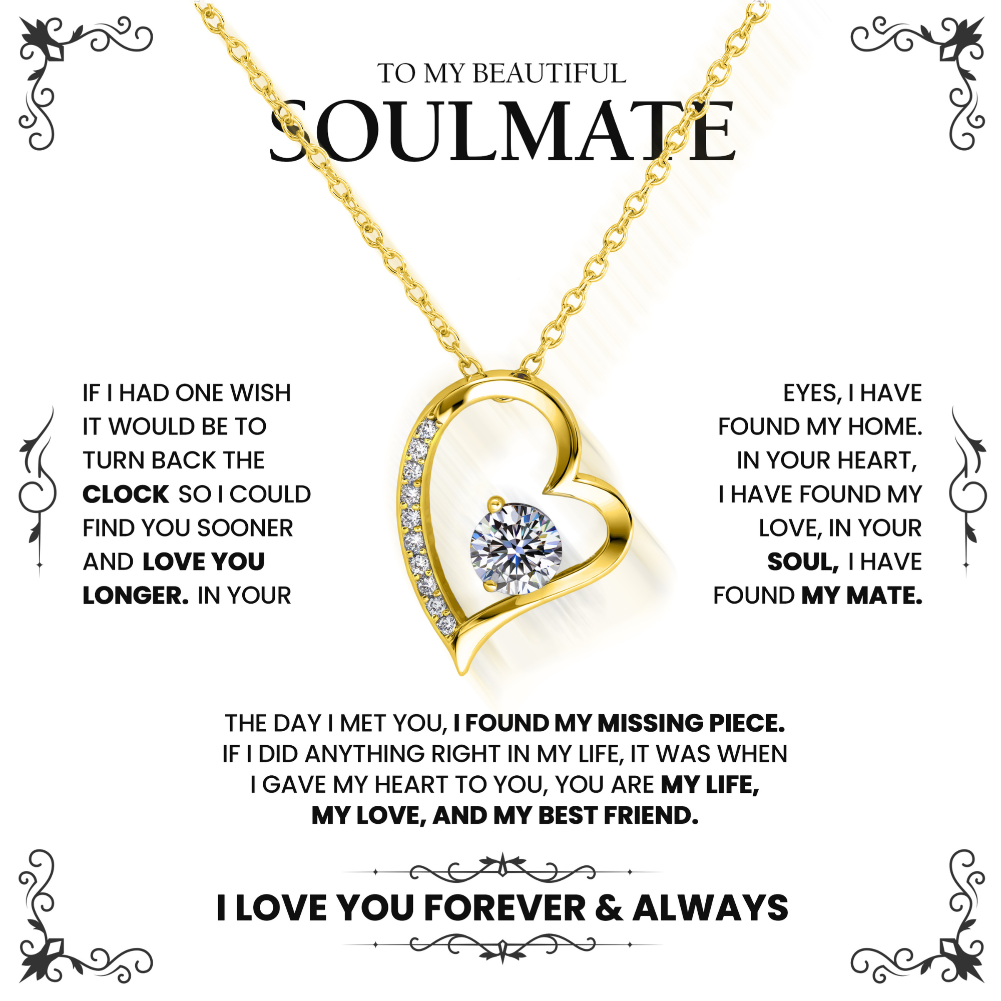 À Mon Âme Sœur | Collier Cœur Argent Diamant