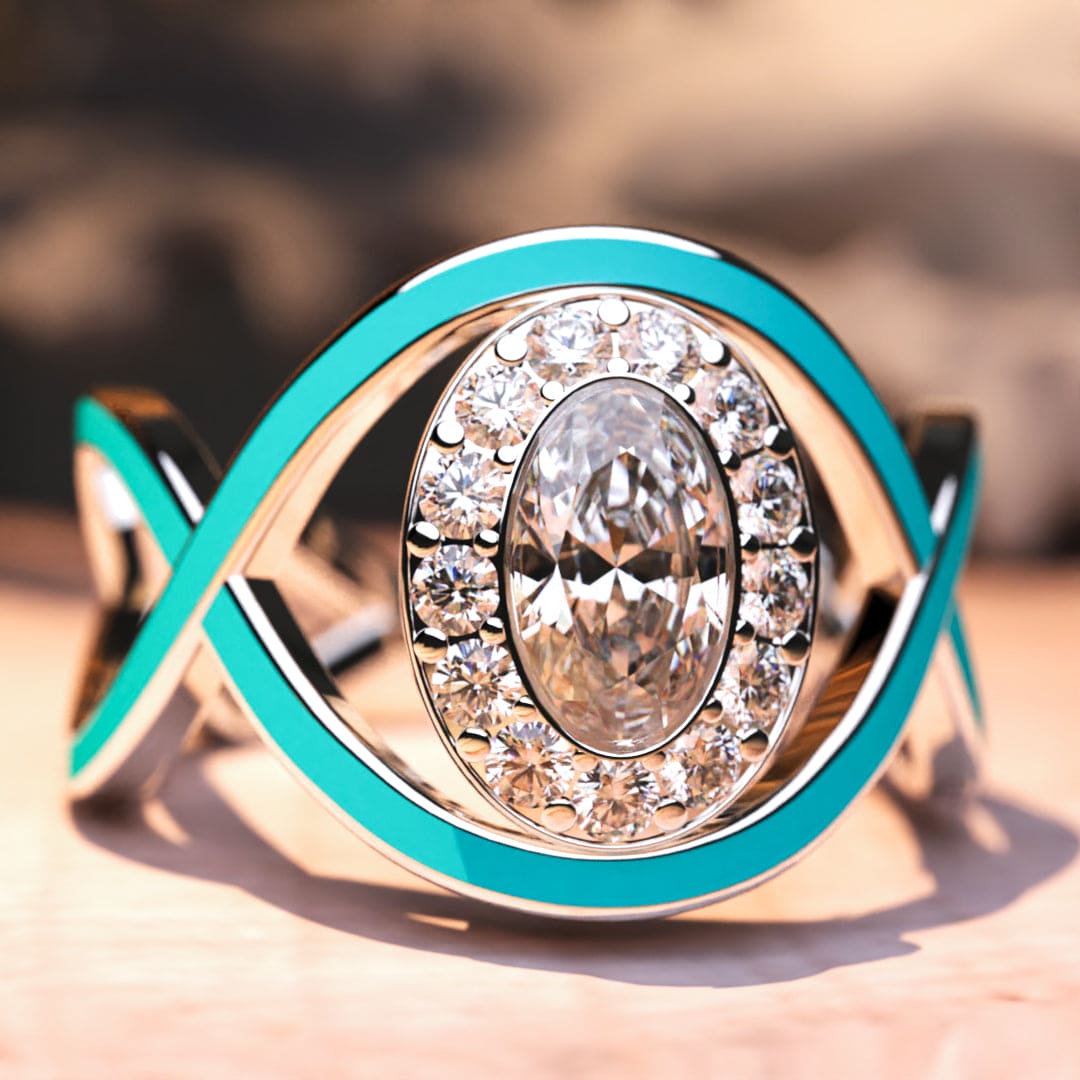 Turquoise Waves: Bague Diamant Taille Opale - Argent Sterling S925
