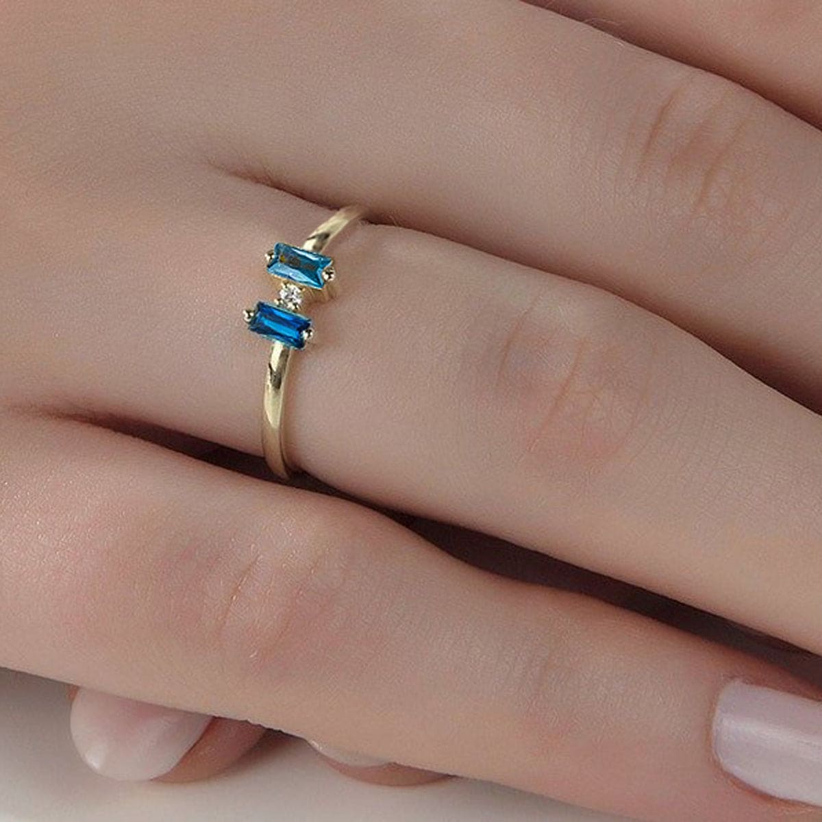 Bague personnalisée familiale baguette avec pierres de naissance - Argent Sterling S925