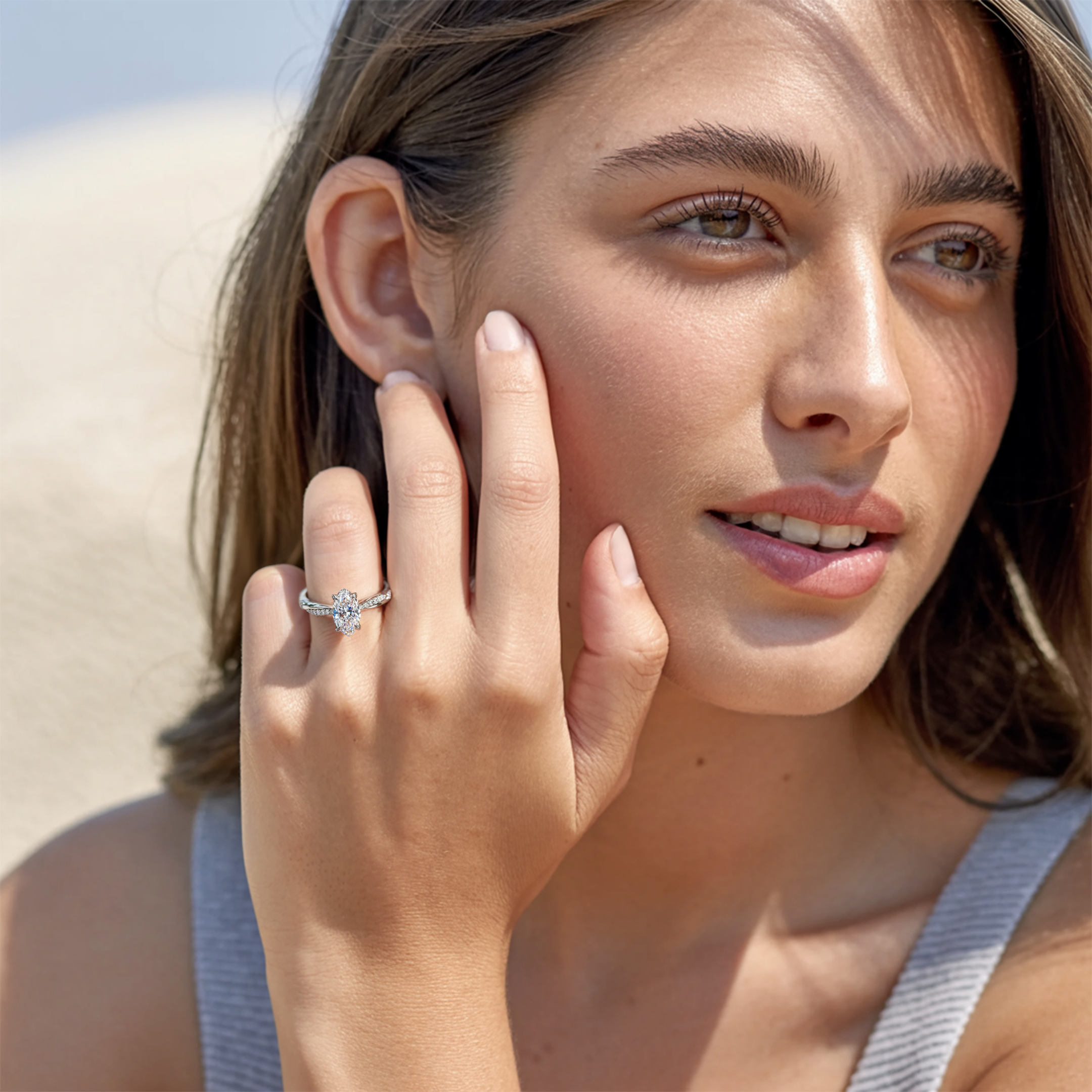 Twisted Band 1CT Marquise Cut Moissanite Ring