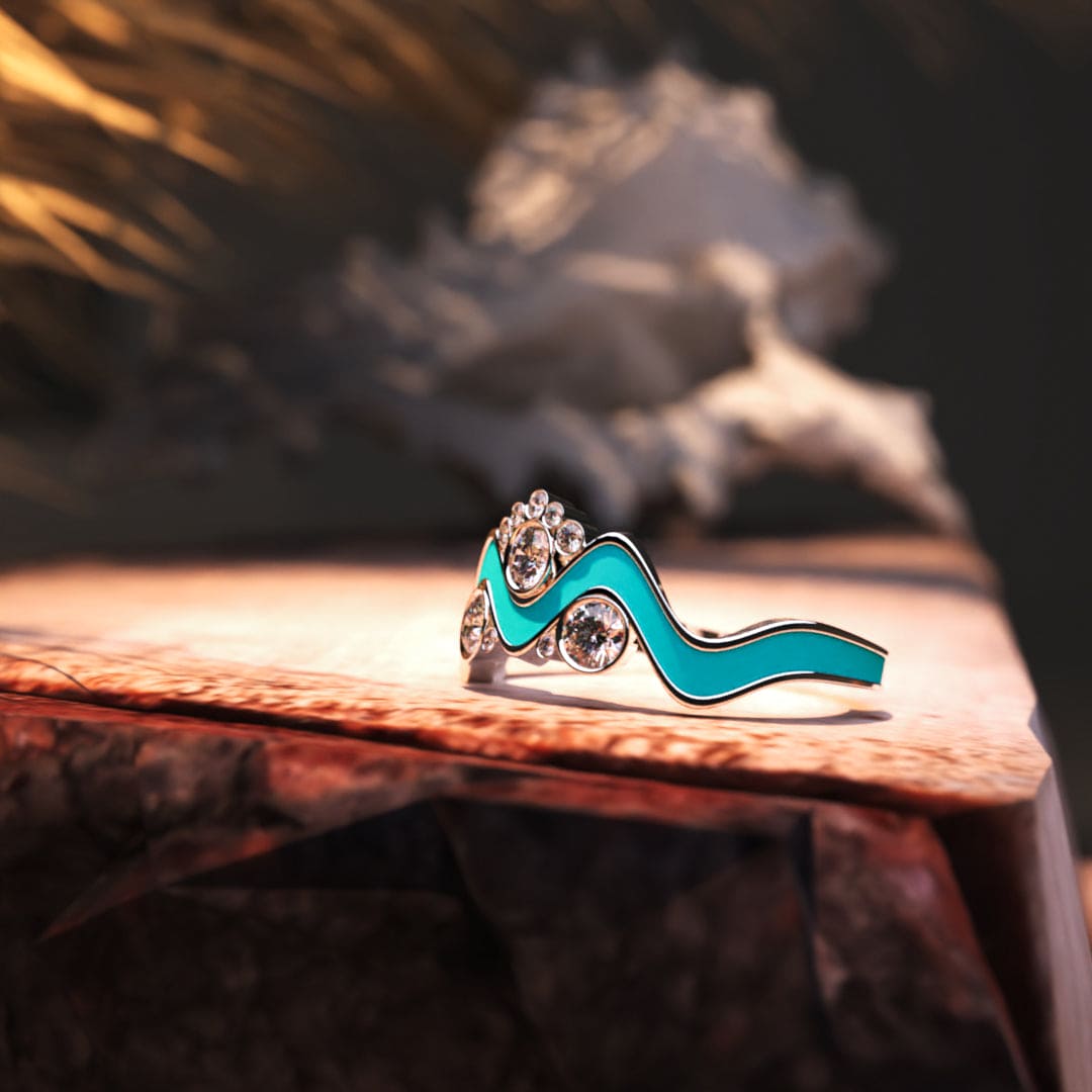 Ocean Peaks: Bague Vague Diamant Éthique - Argent Sterling 925