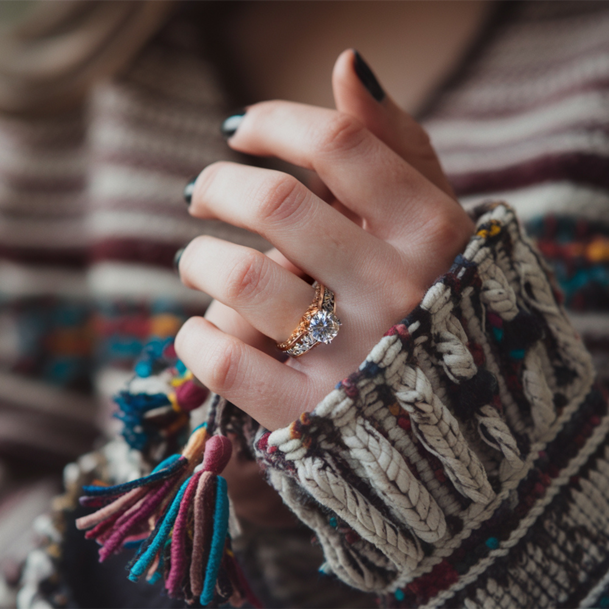 Bague vintage complexe avec diamant taille ronde