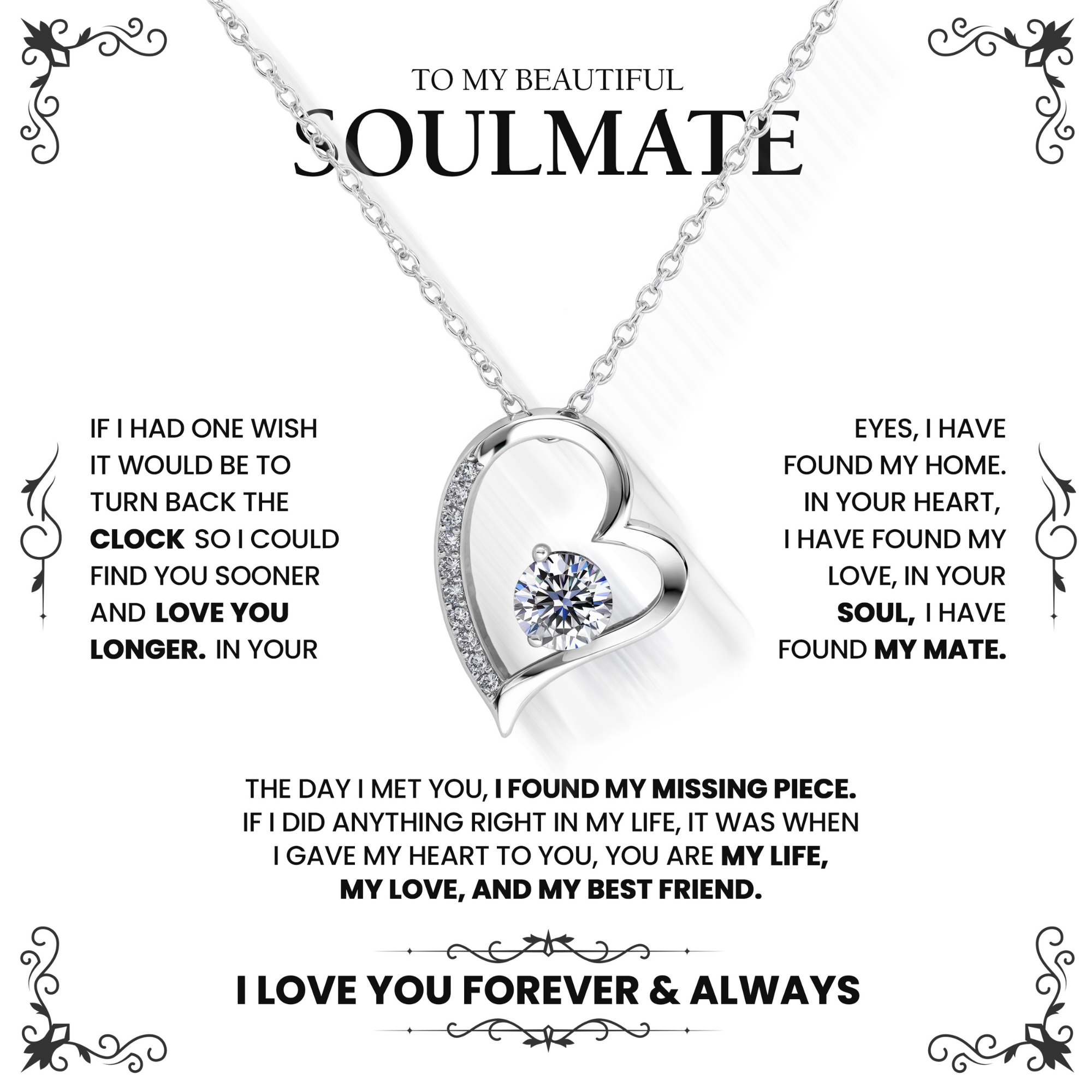 À Mon Âme Sœur | Collier Cœur Argent Diamant