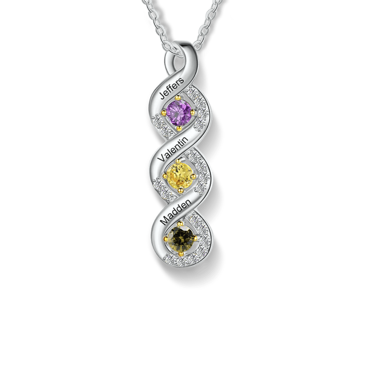 Collier Infini Familial Personnalisé Pierres de Naissance - Argent Sterling S925
