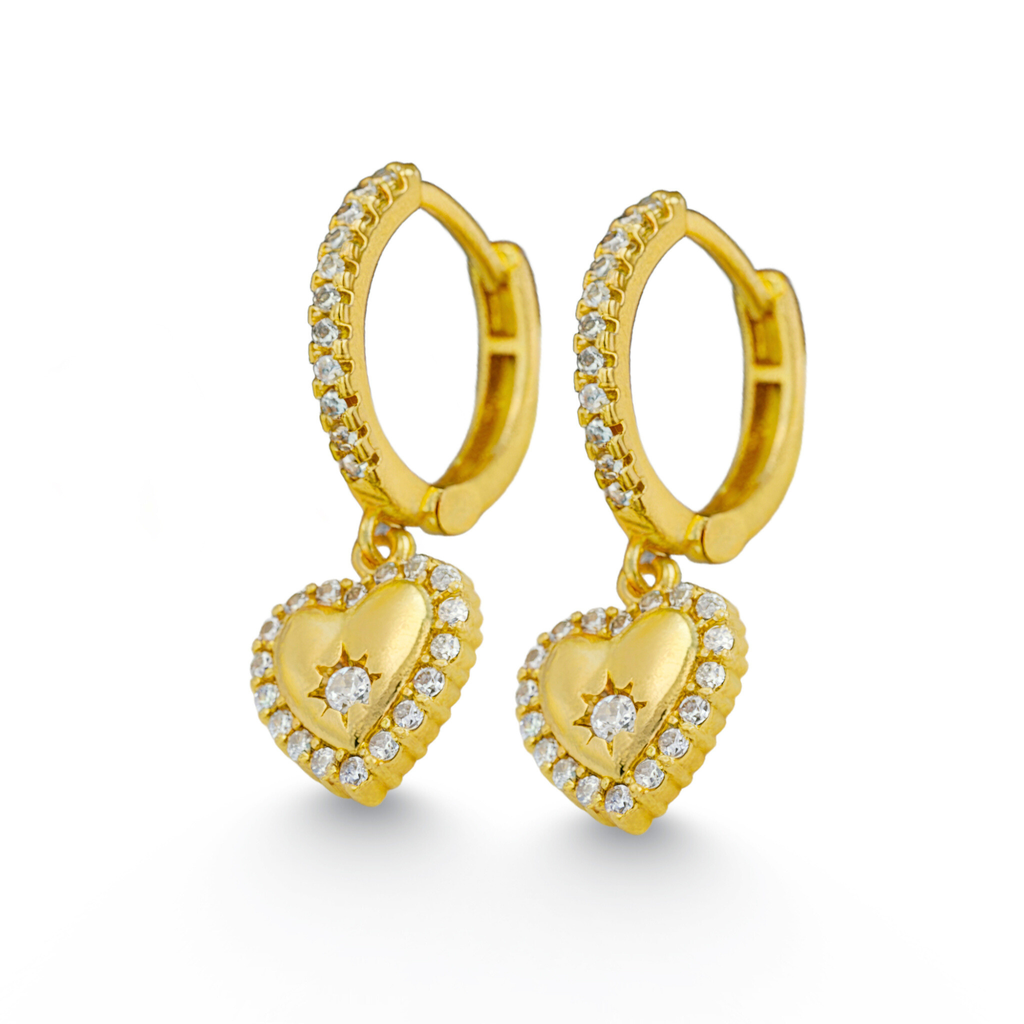Boucles d'oreilles créoles cœur argent et pavé de diamants