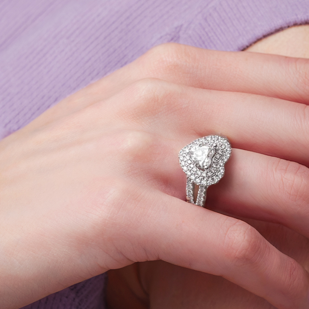 La Bague Cœur Double Halo Romantique