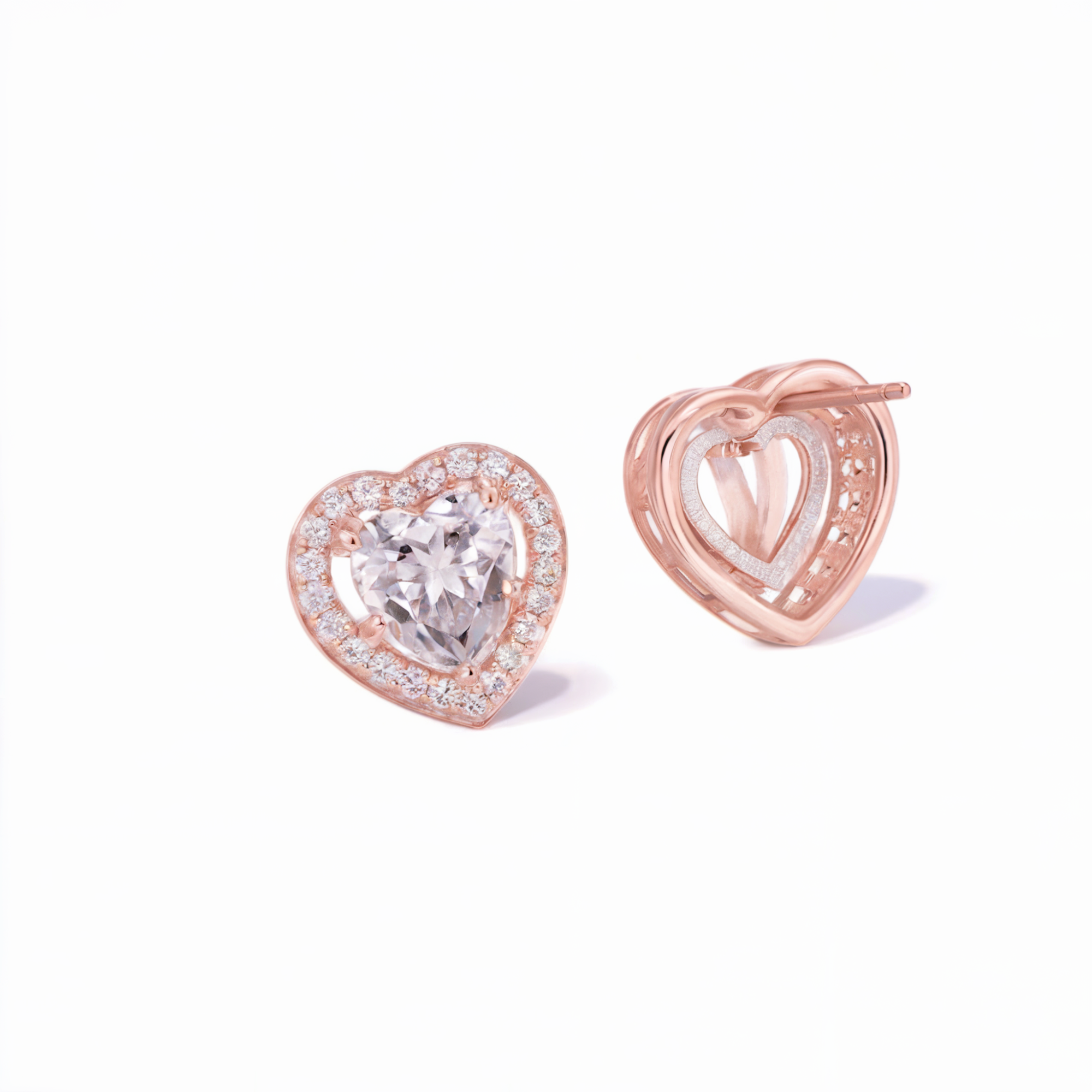 Boucles d'oreilles clous cœur diamant encadré