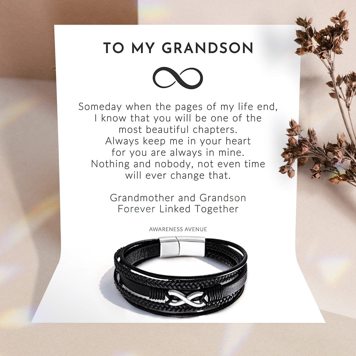 To My Grandson | I Will Always Be With You | Leather Bracelet