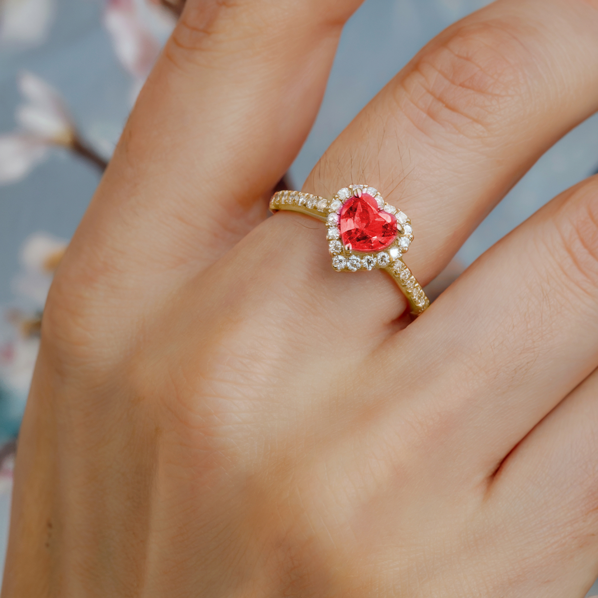 Bague de fiançailles cœur halo or