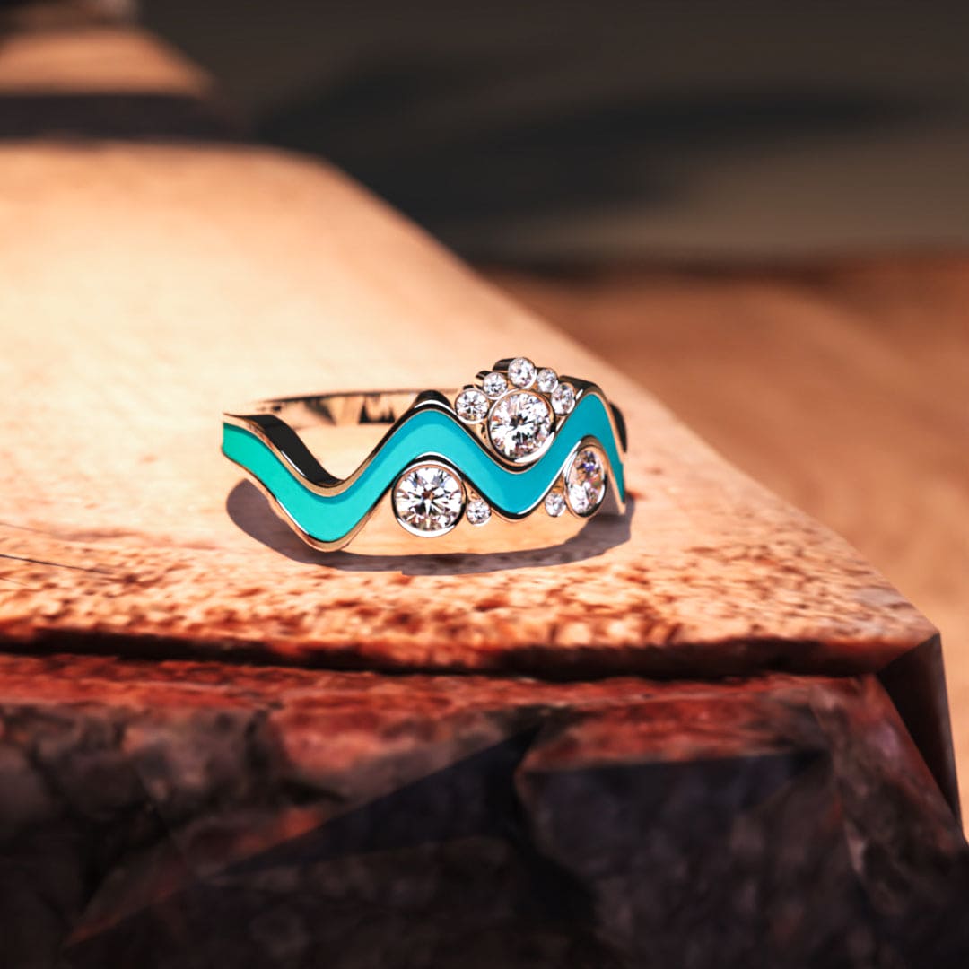 Ocean Peaks: Bague Vague Diamant Éthique - Argent Sterling 925
