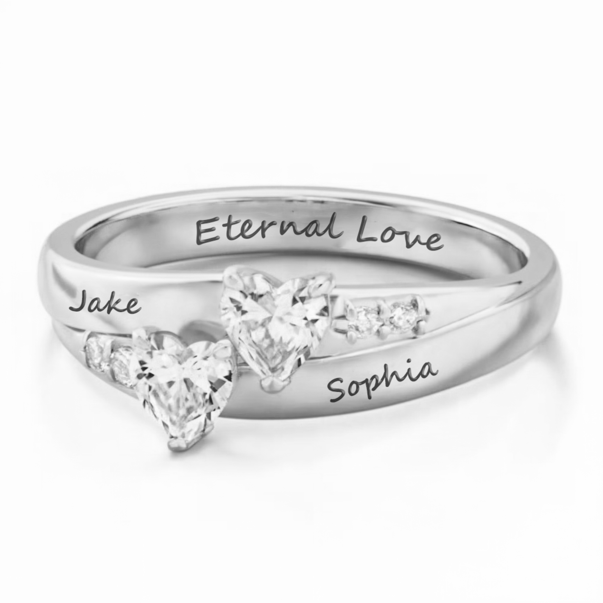 Bague de promesse double cœur en or gravé