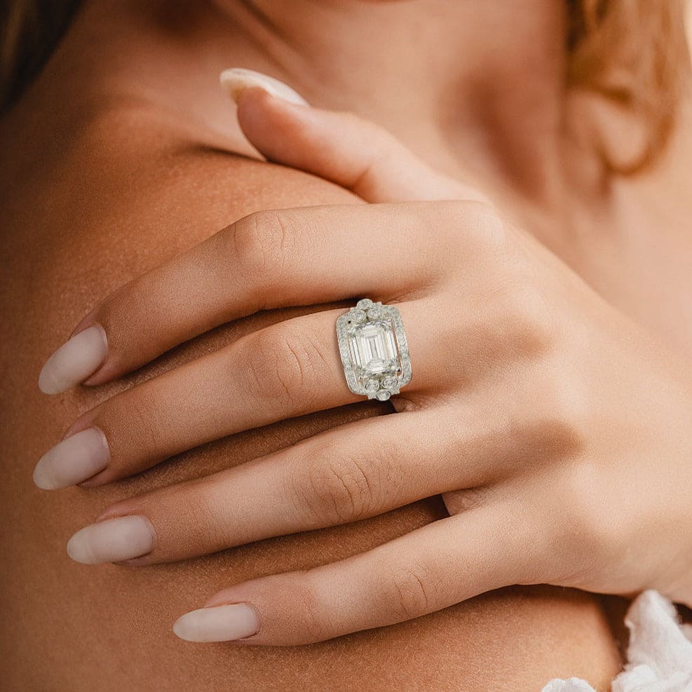 Amour Éternel : Ensemble Bague Diamant Taille Émeraude - Argent Sterling S925