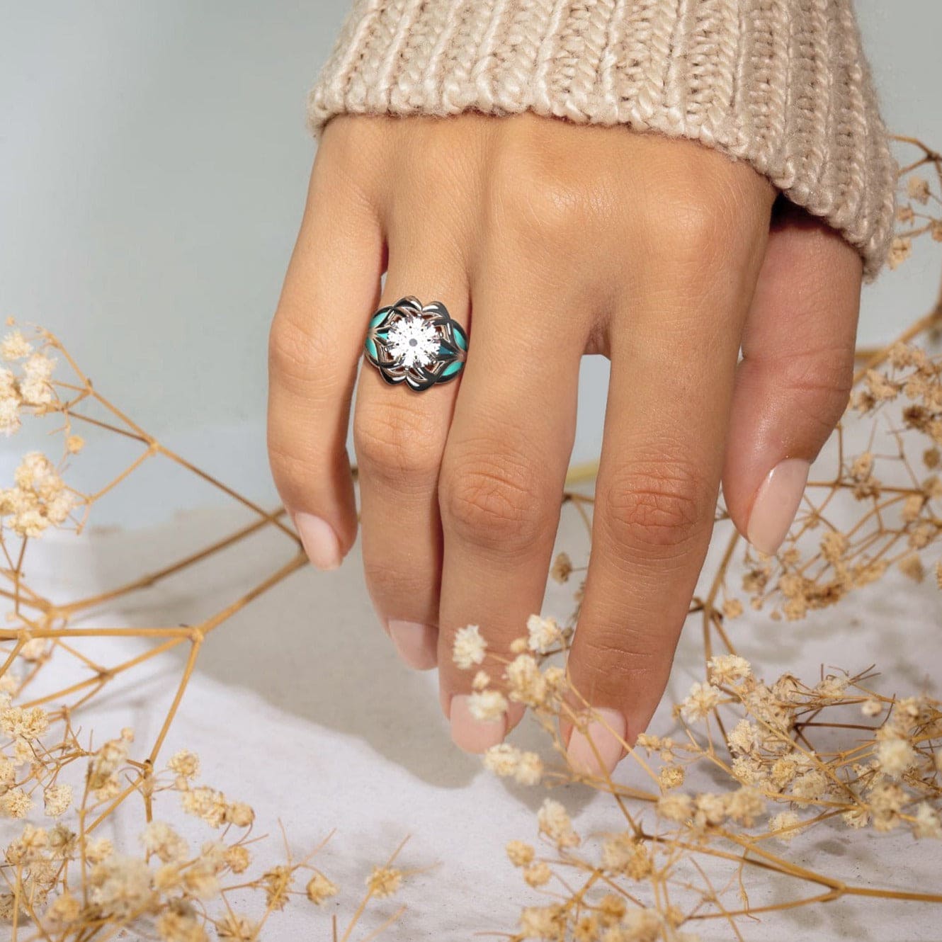 L'Étoile Océane : Bague Diamant Éthique - Argent Sterling S925
